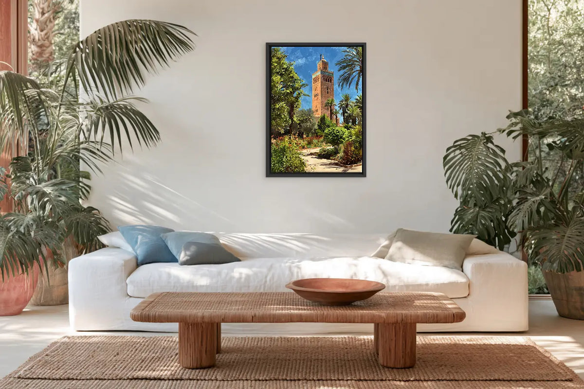 Mint & Palm – Moroccan framed canvas collection, ambiance shot in a styled interior