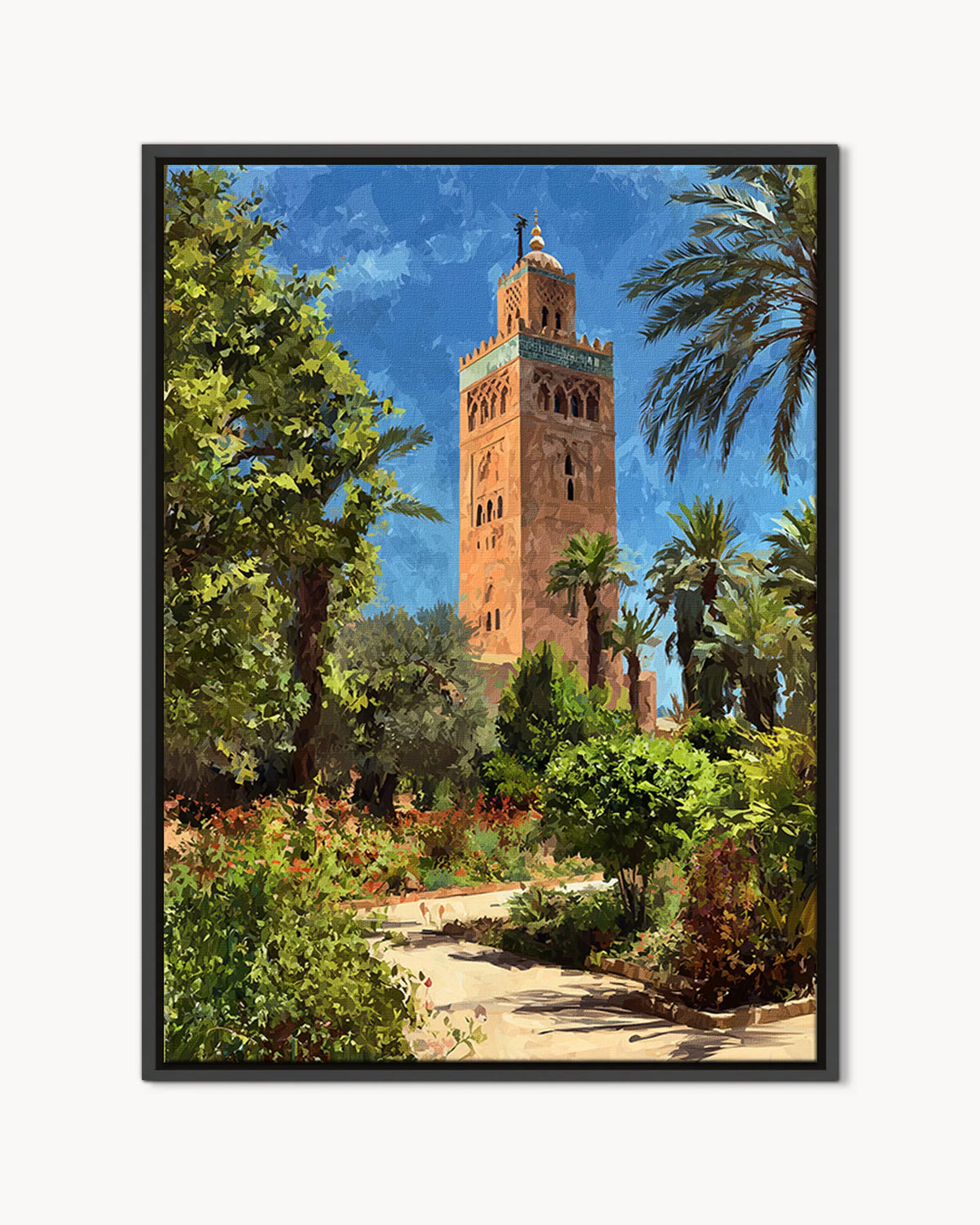 Marrakech – Koutoubia Gardens framed canvas print, product packshot