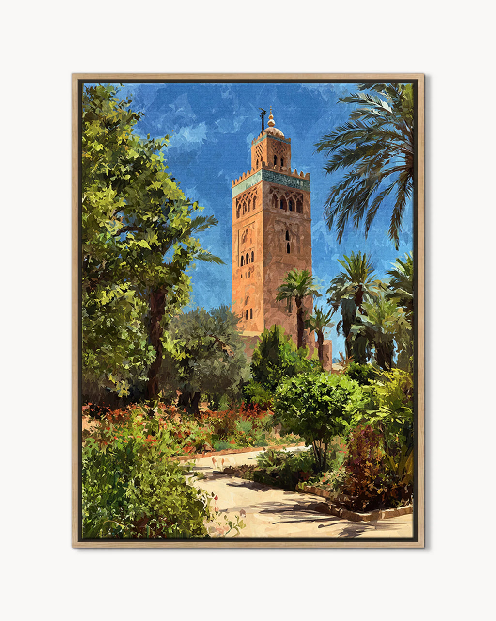 Marrakech – Koutoubia Gardens framed canvas print, product packshot