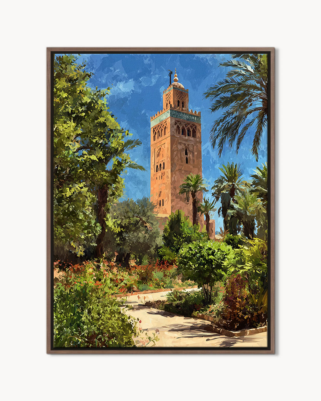 Marrakech – Koutoubia Gardens framed canvas print, product packshot