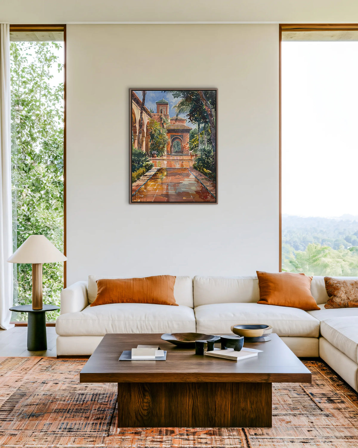 Marrakech – Palace Courtyard framed canvas print, ambiance shot in a styled interior