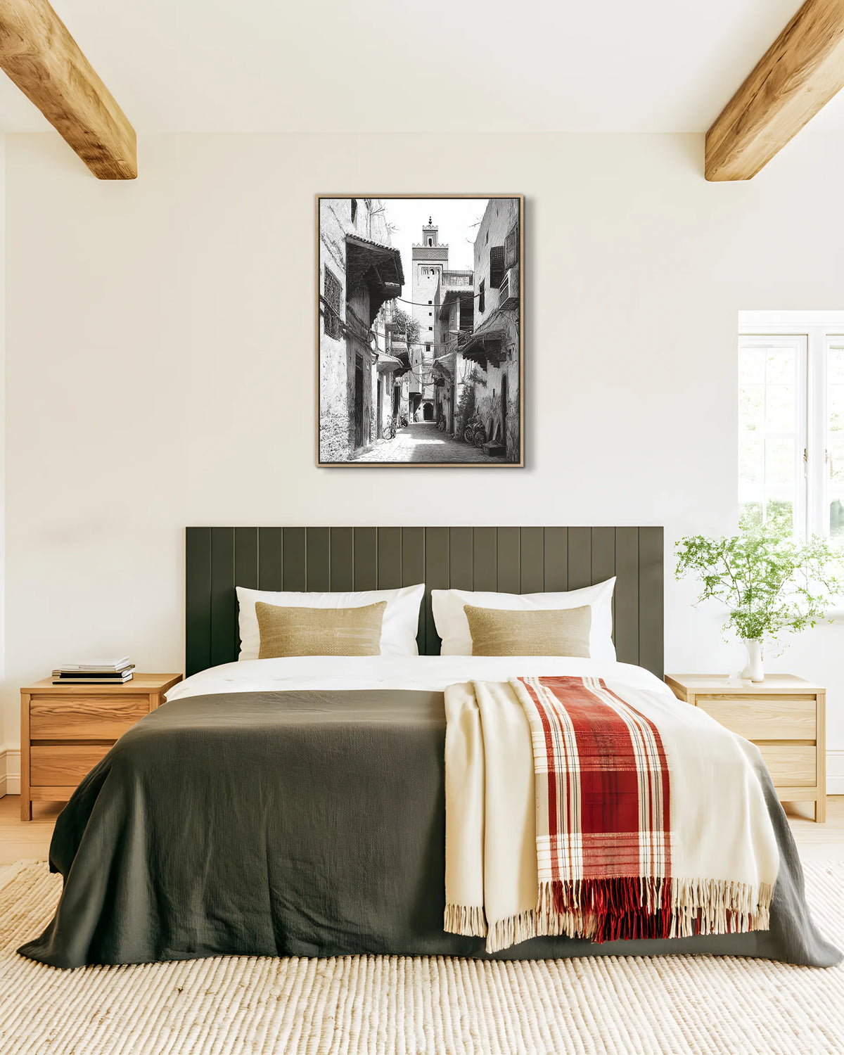 Marrakech – Medina Shadows framed canvas print, ambiance shot in a styled interior