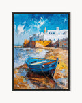 Essaouira – Blue Boat at the Ramparts framed canvas print, product packshot