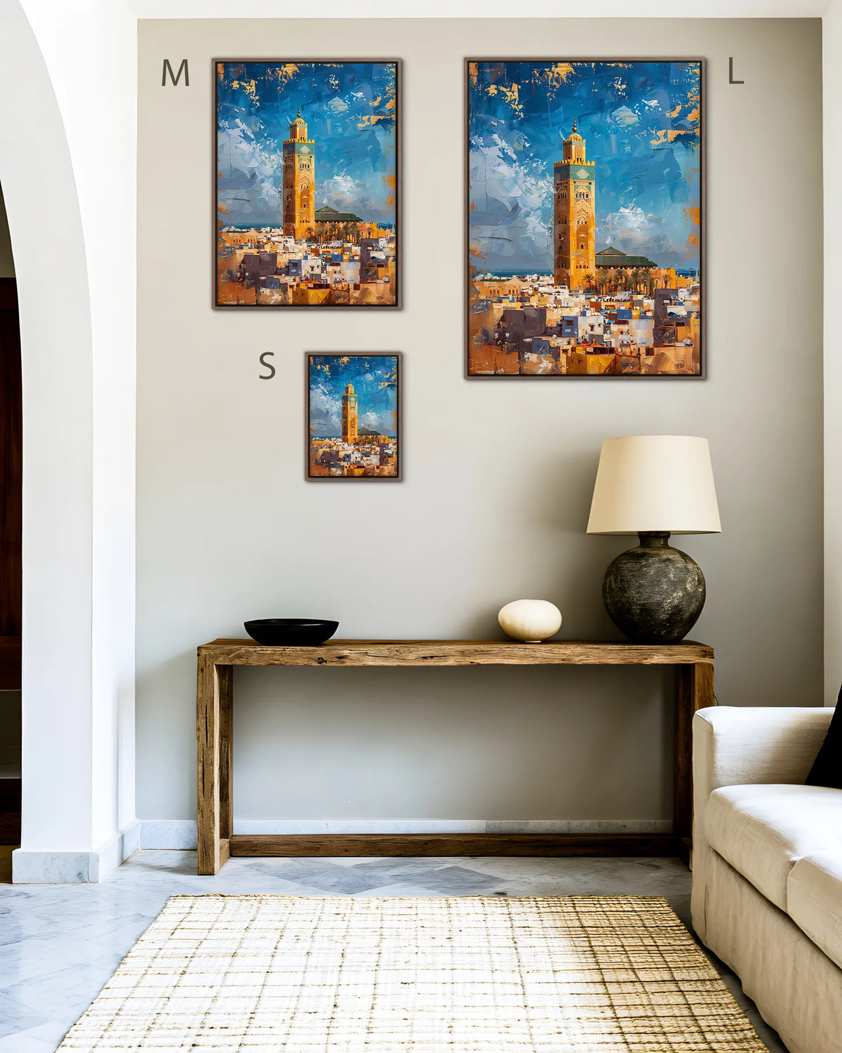 Size guide for Casablanca – Hassan II Mosque framed canvas print, sizes S, M and L