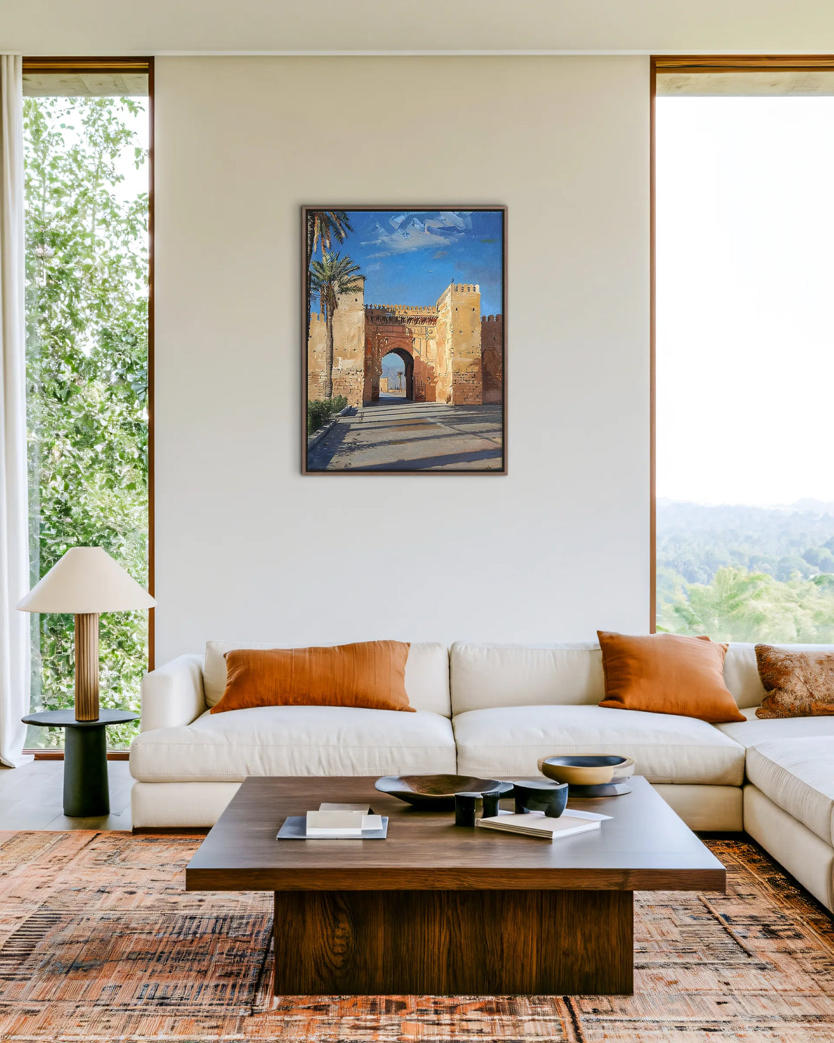 Oujda – The Imperial Gate framed canvas print, ambiance shot in a styled interior