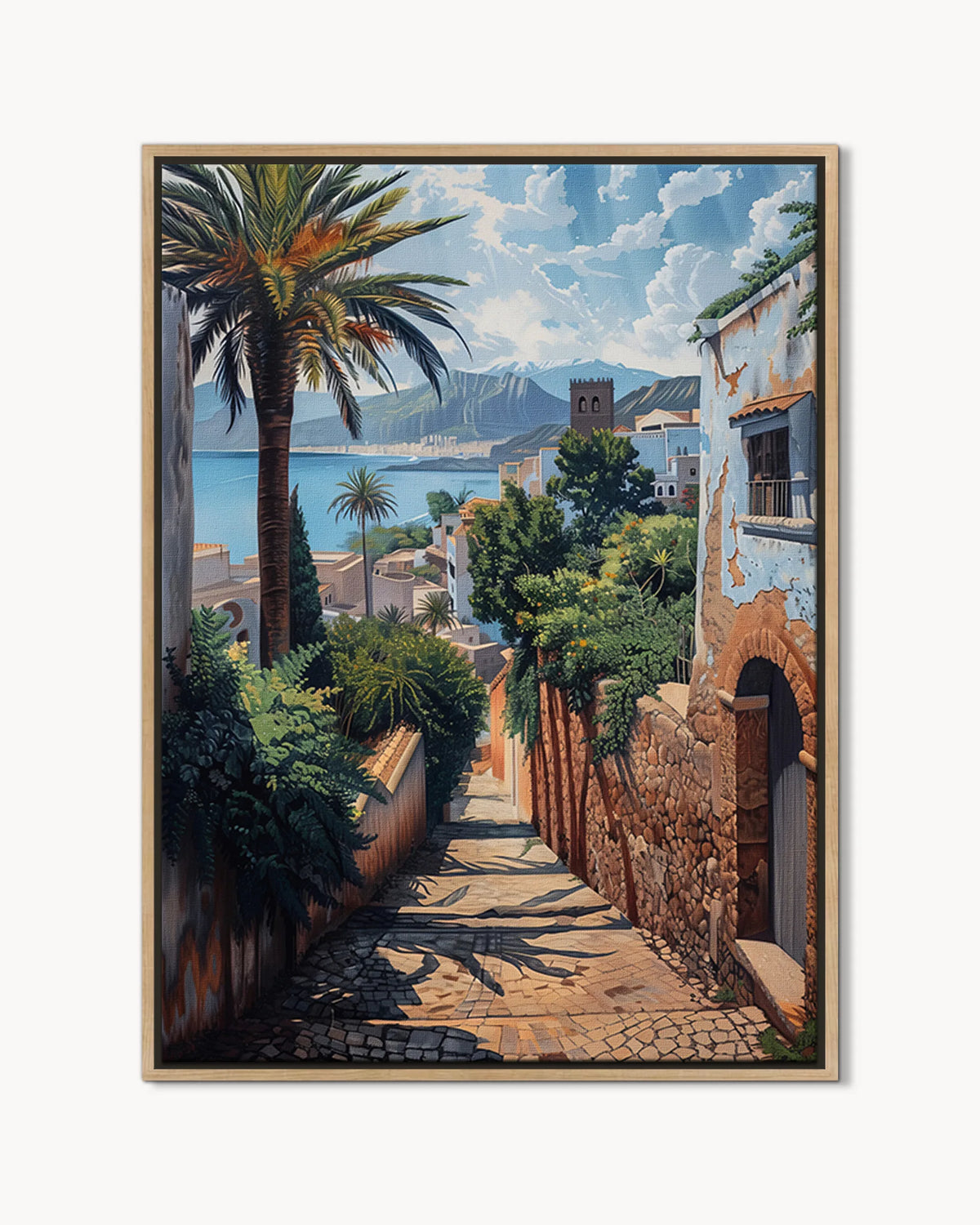 Tangier – Bay and Palms framed canvas print, product packshot