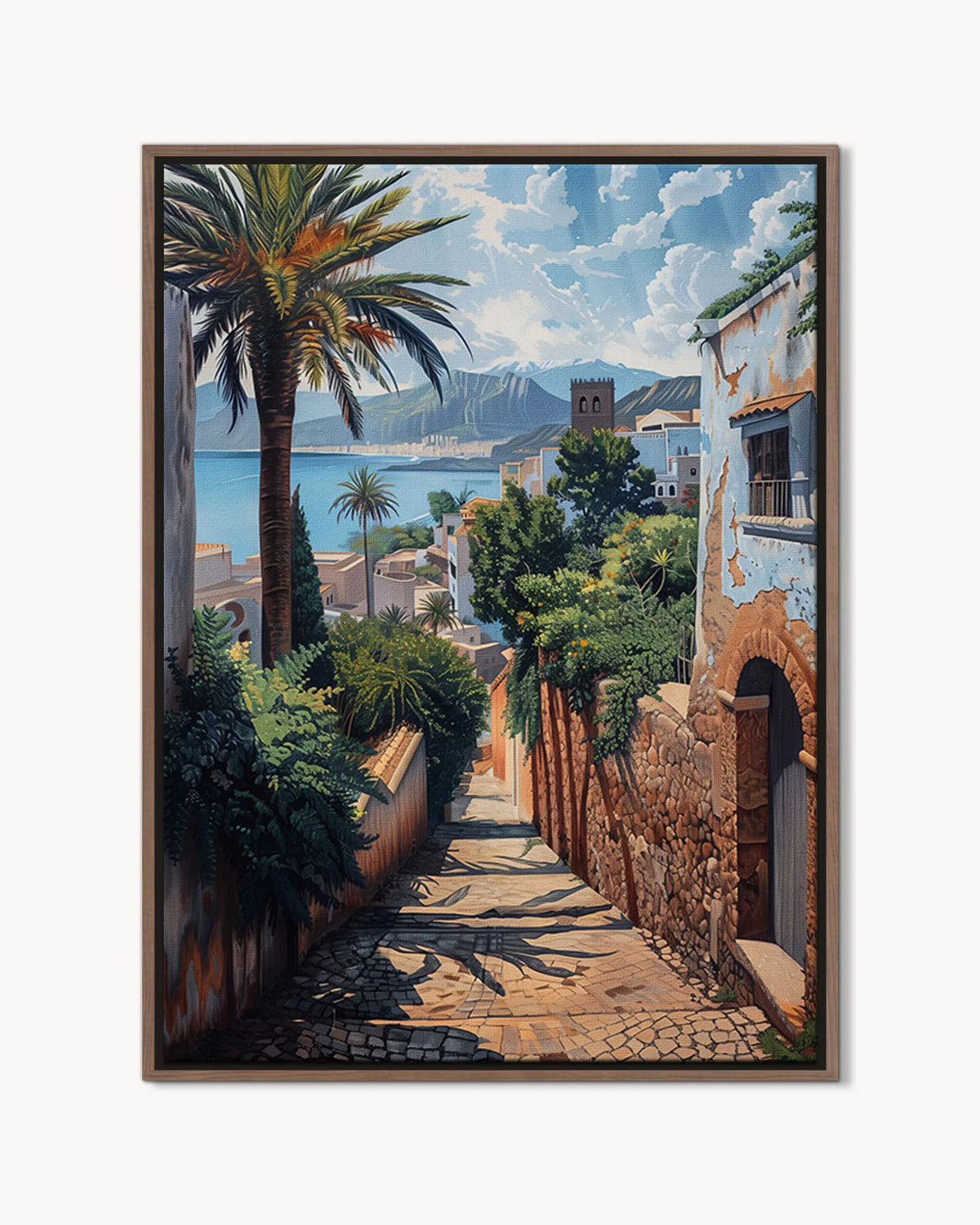 Tangier – Bay and Palms framed canvas print, product packshot