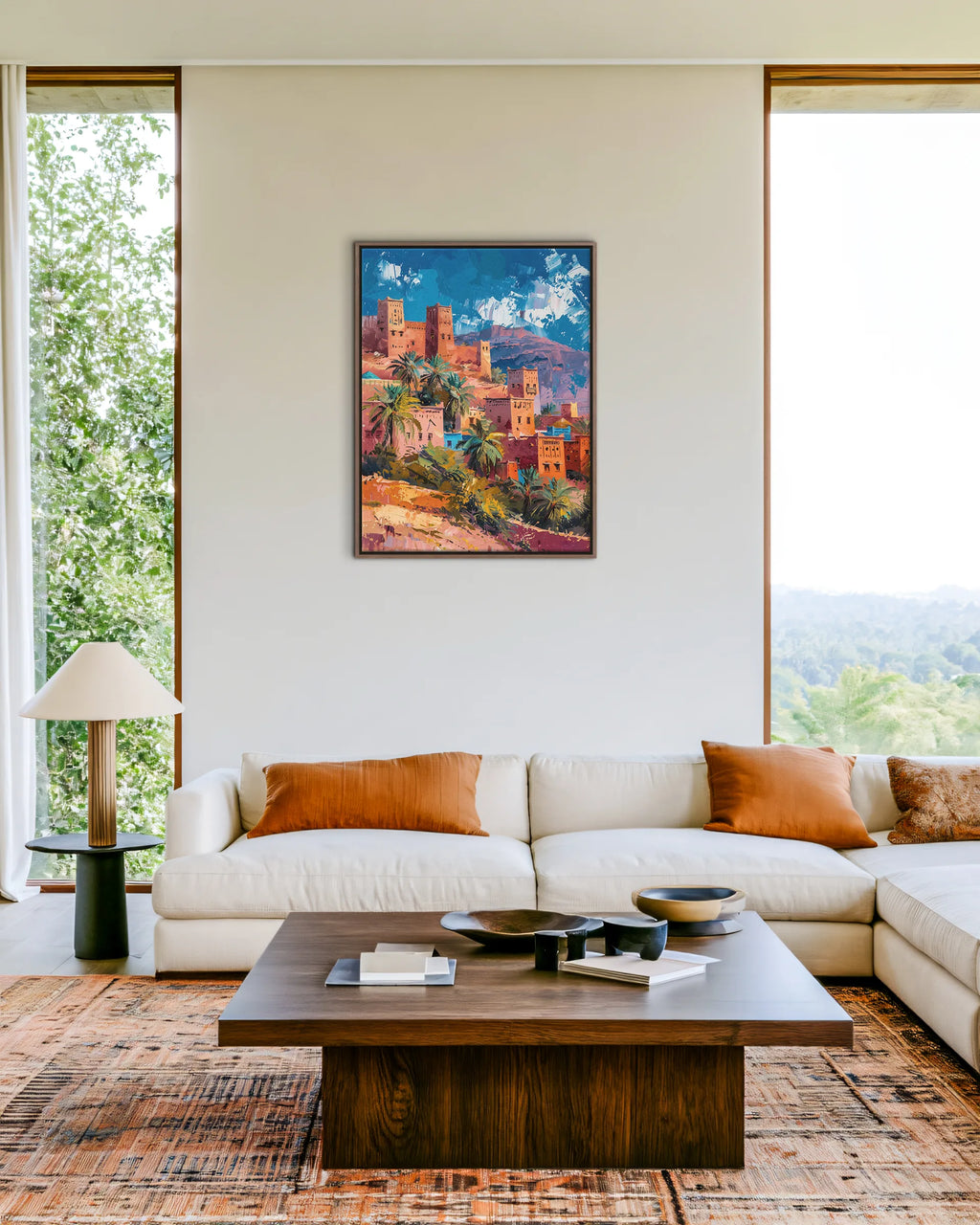 Ouarzazate – Kasbah Hillside framed canvas print, ambiance shot in a styled interior