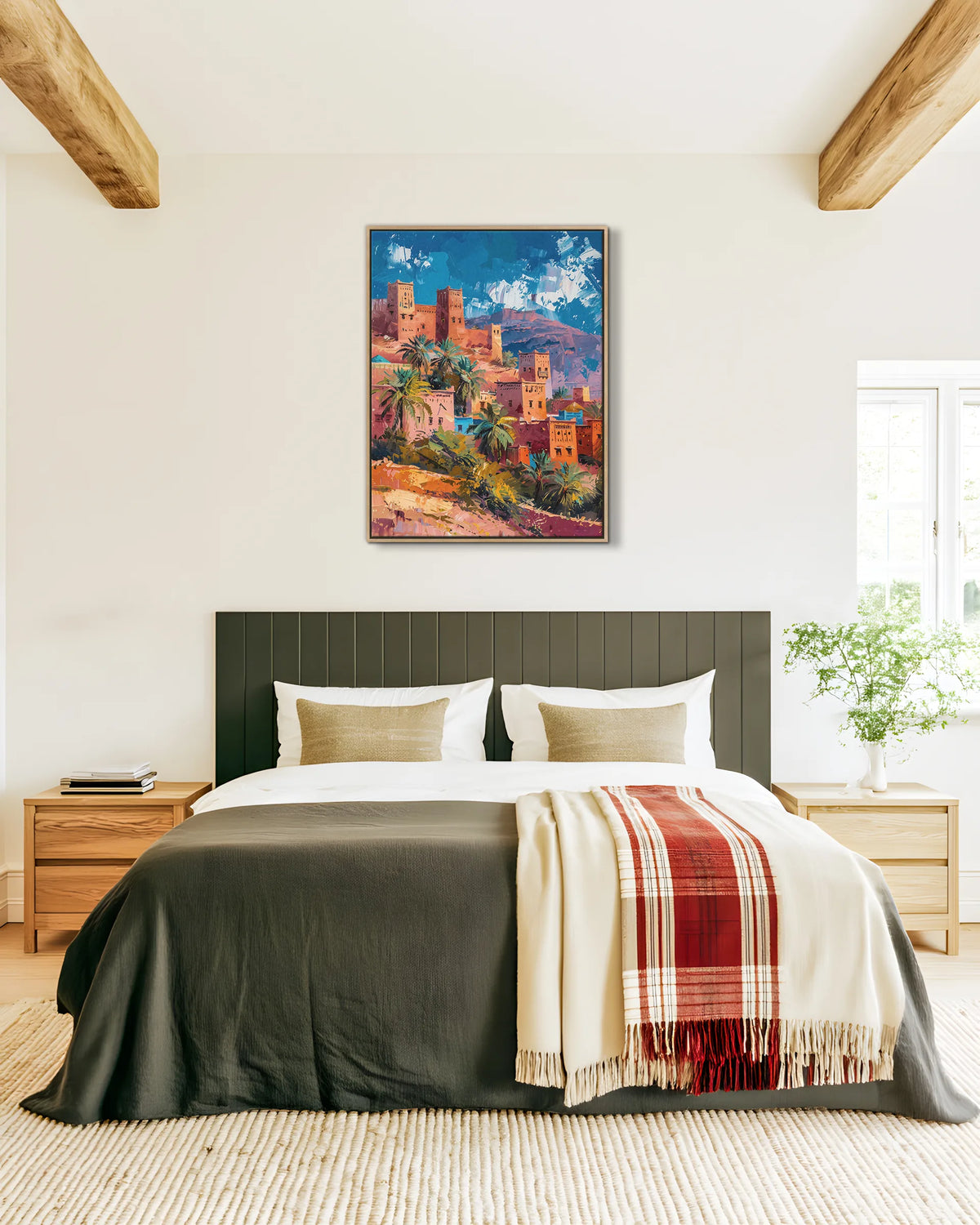 Ouarzazate – Kasbah Hillside framed canvas print, ambiance shot in a styled interior