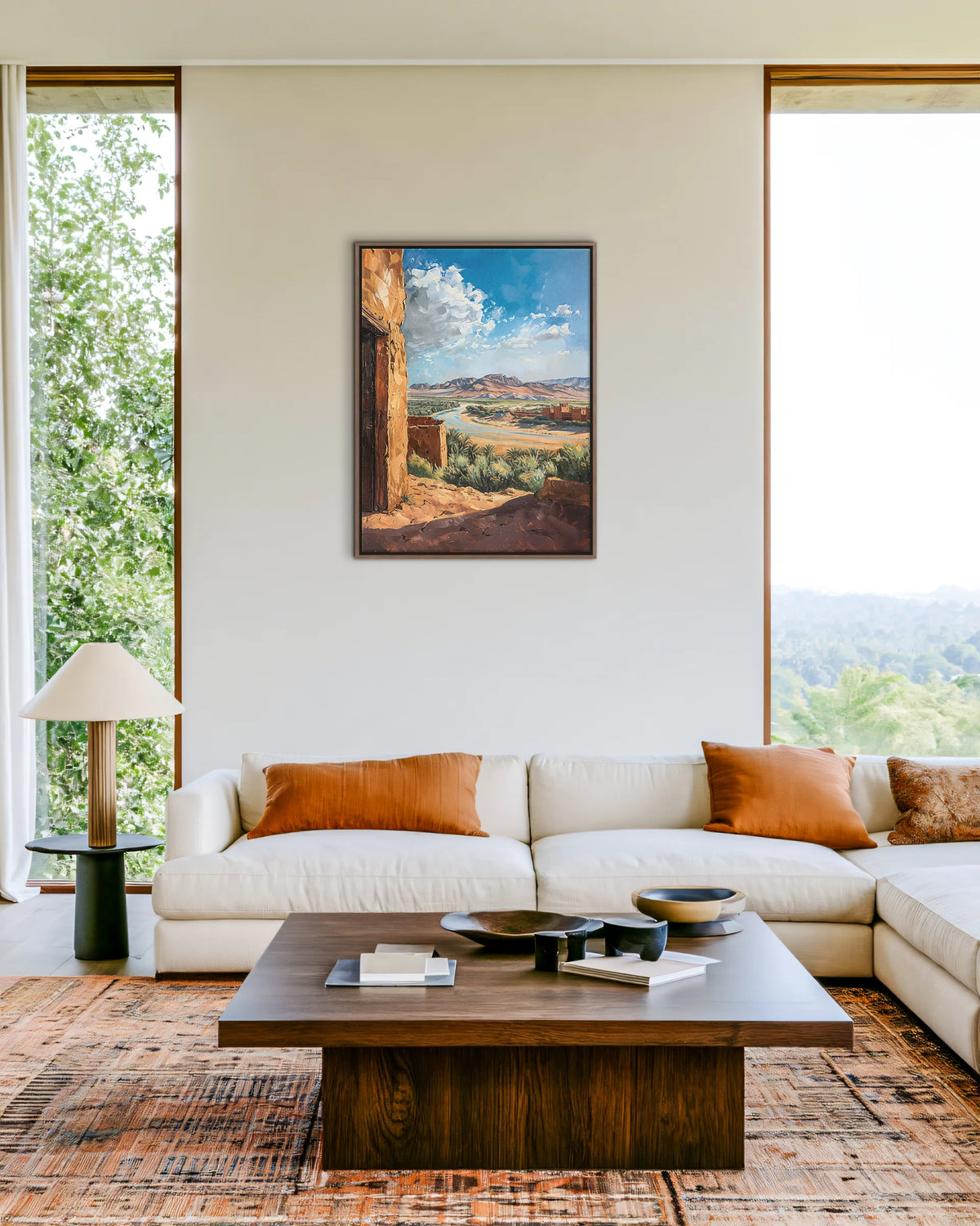 Ouarzazate – Valley of the Kasbahs framed canvas print, ambiance shot in a styled interior