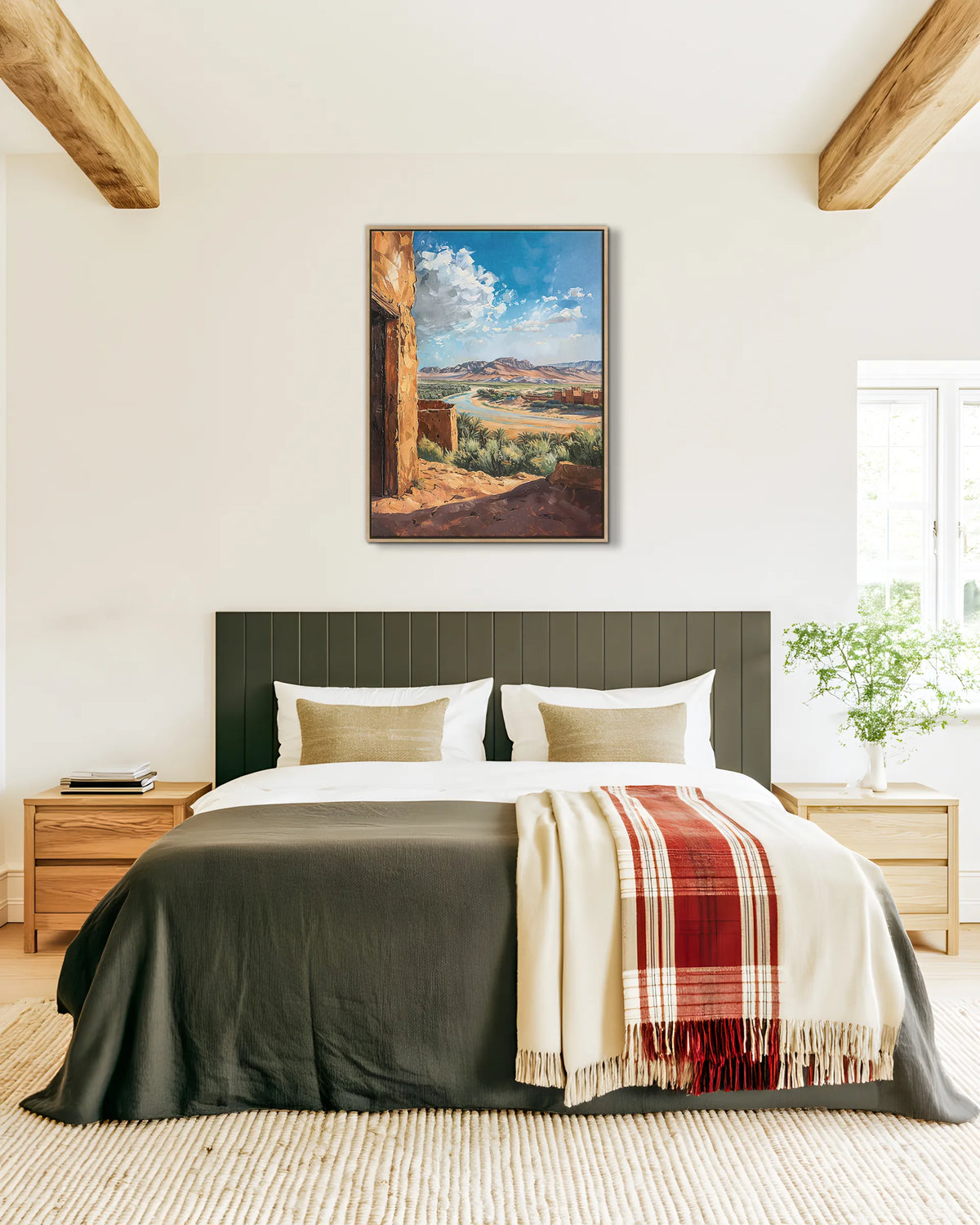 Ouarzazate – Valley of the Kasbahs framed canvas print, ambiance shot in a styled interior