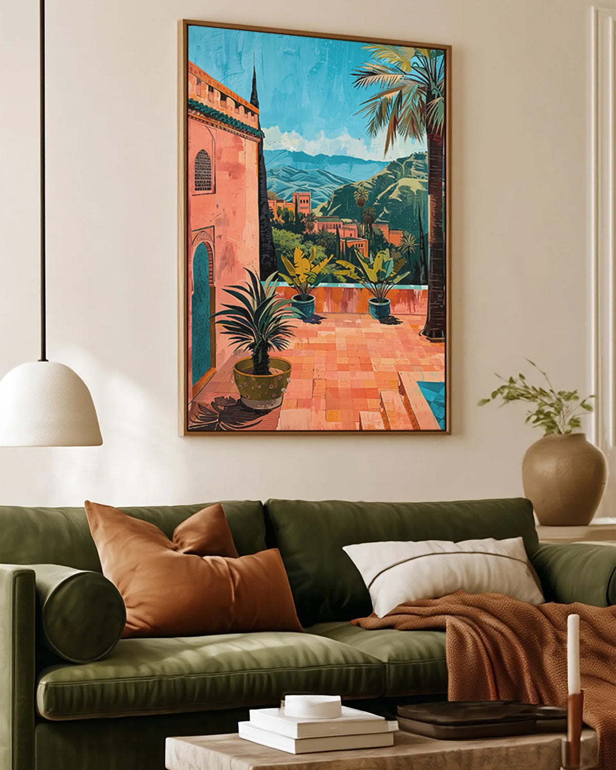Ouarzazate – Atlas Terrace framed canvas print, ambiance shot in a styled interior