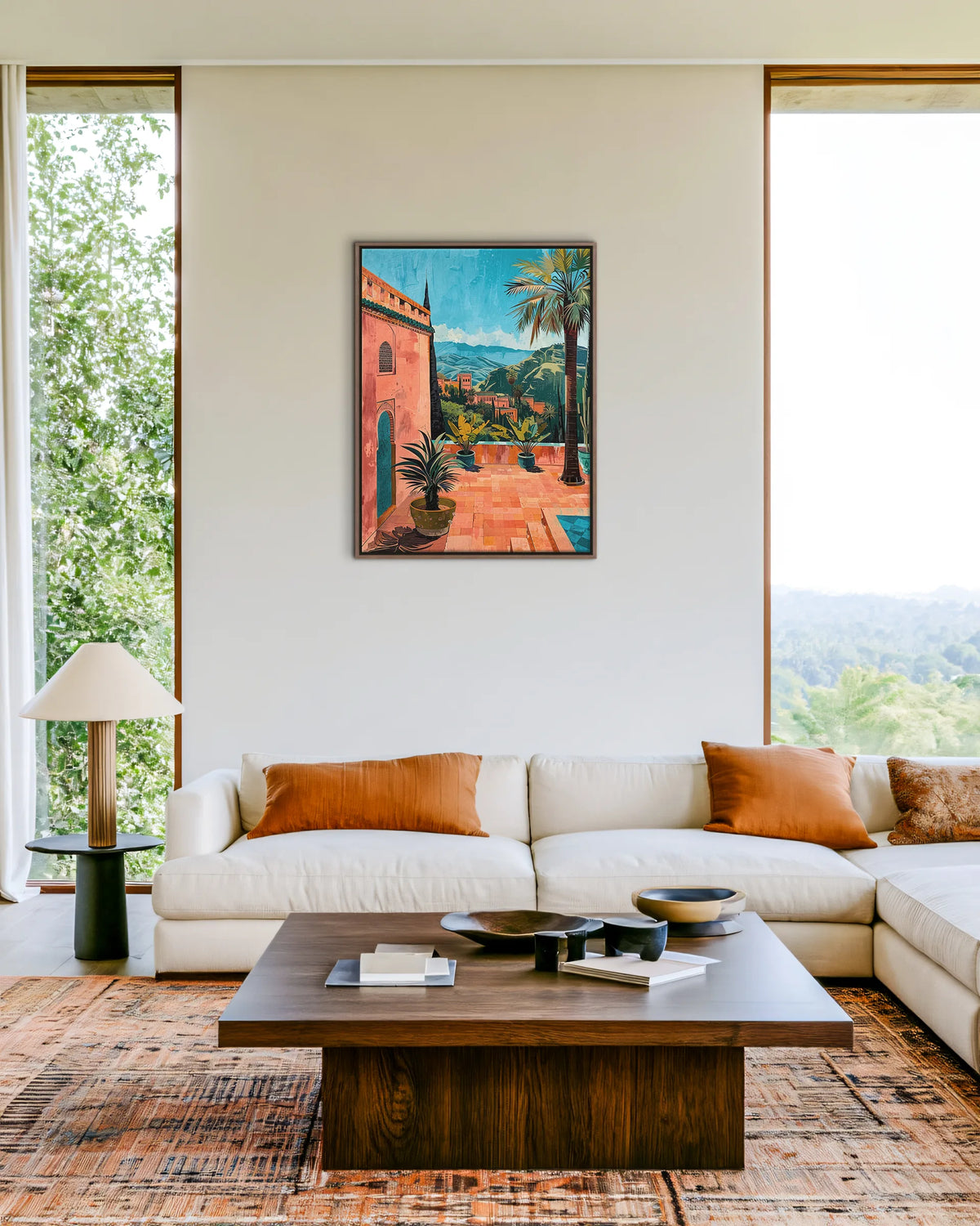 Ouarzazate – Atlas Terrace framed canvas print, ambiance shot in a styled interior