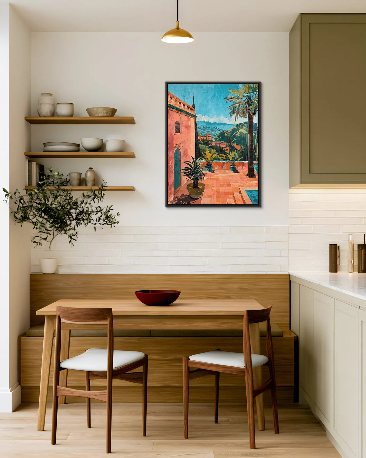 Ouarzazate – Atlas Terrace framed canvas print, ambiance shot in a styled interior