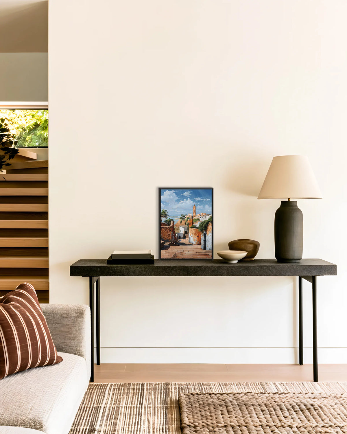 Rabat – Kasbah of the Oudayas framed canvas print, ambiance shot in a styled interior