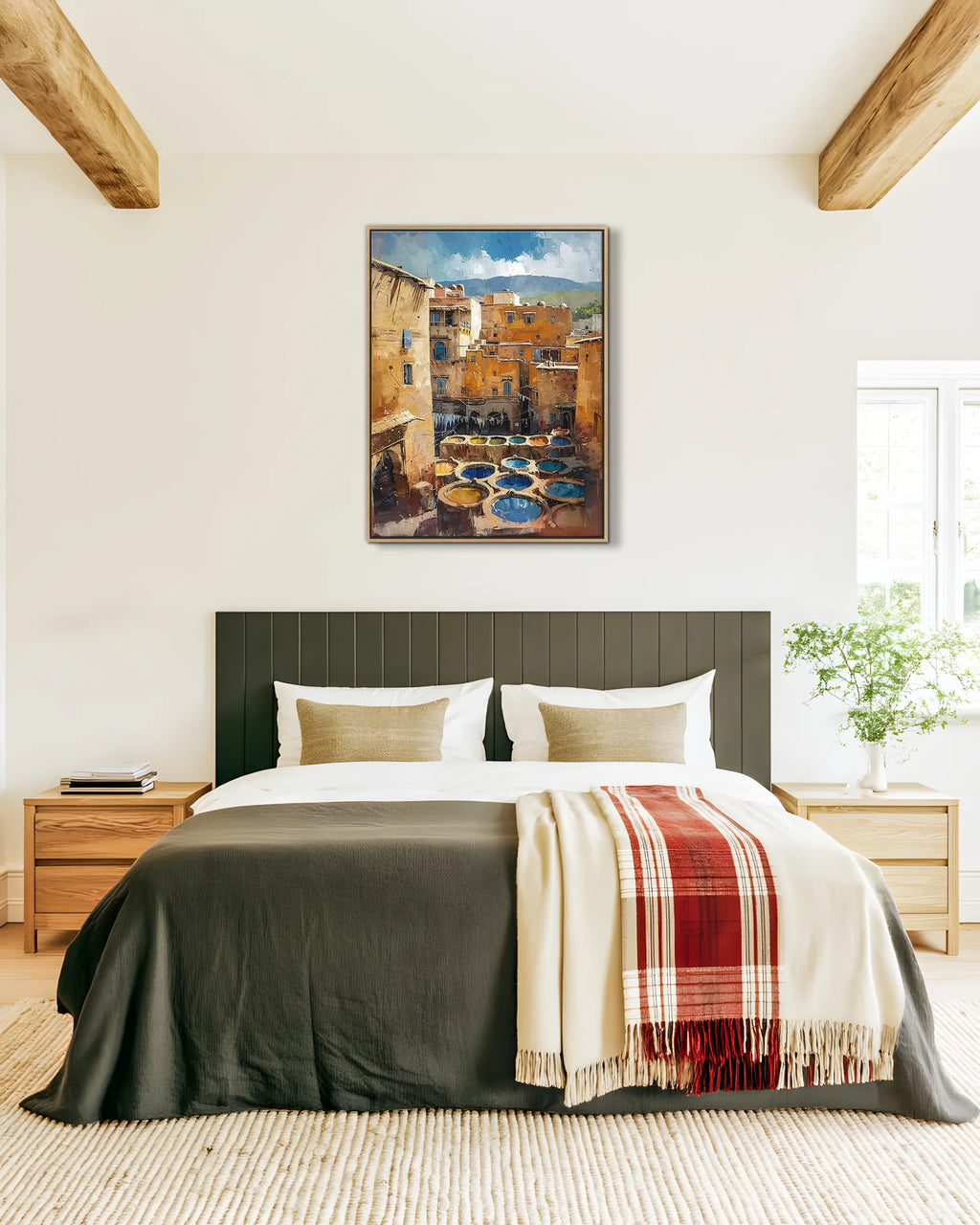 Fes – Chouara Tannery framed canvas print, ambiance shot in a styled interior