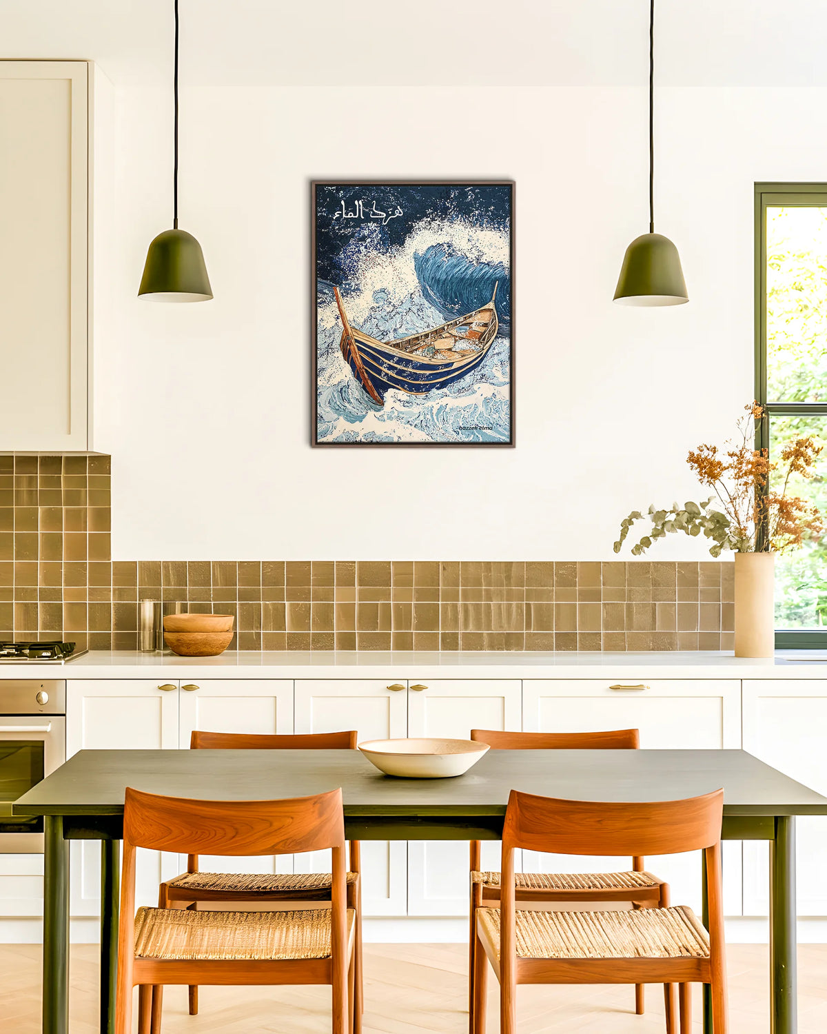 Carried Away – The Wave framed canvas print, ambiance shot in a styled interior