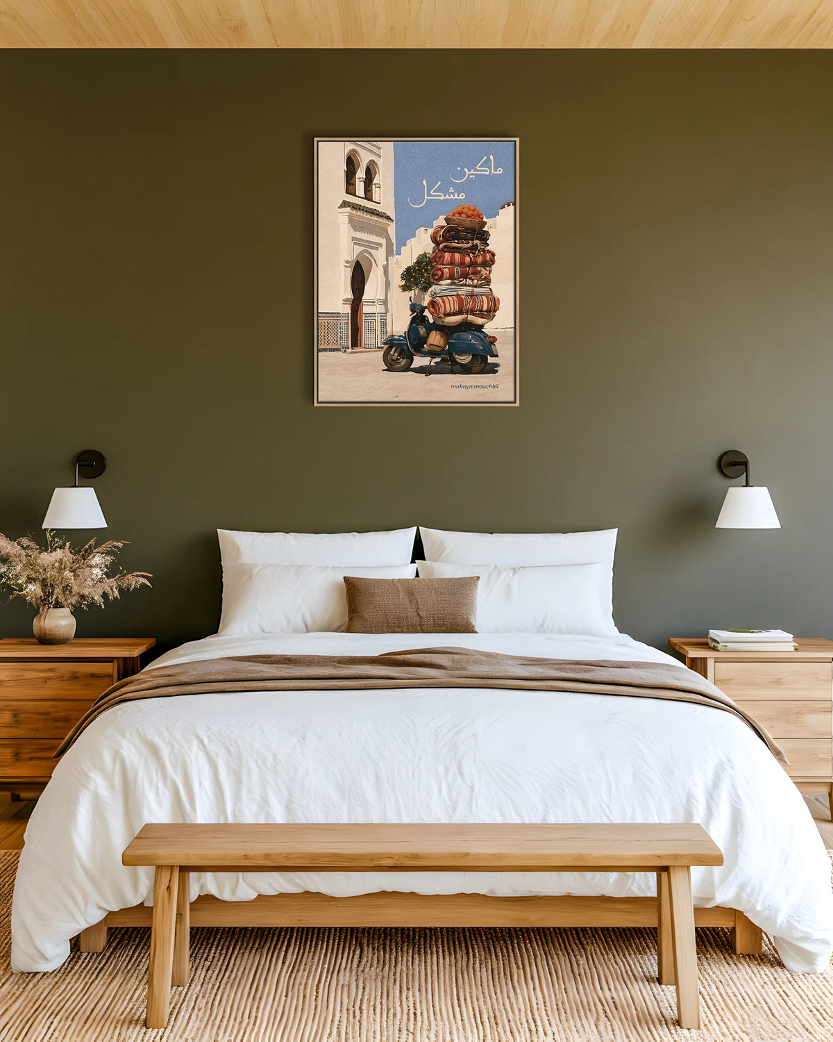 Everything's Fine – The Overloaded Scooter framed canvas print, ambiance shot in a styled interior