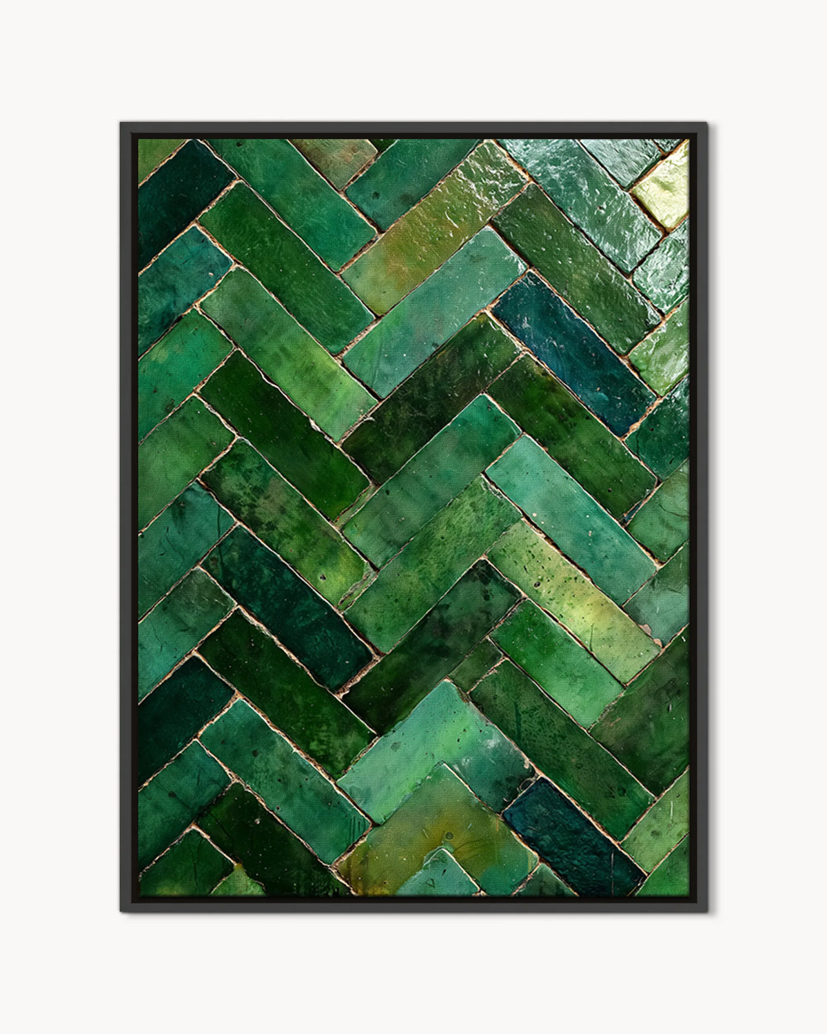 Zellige – Emerald Chevron framed canvas print, product packshot