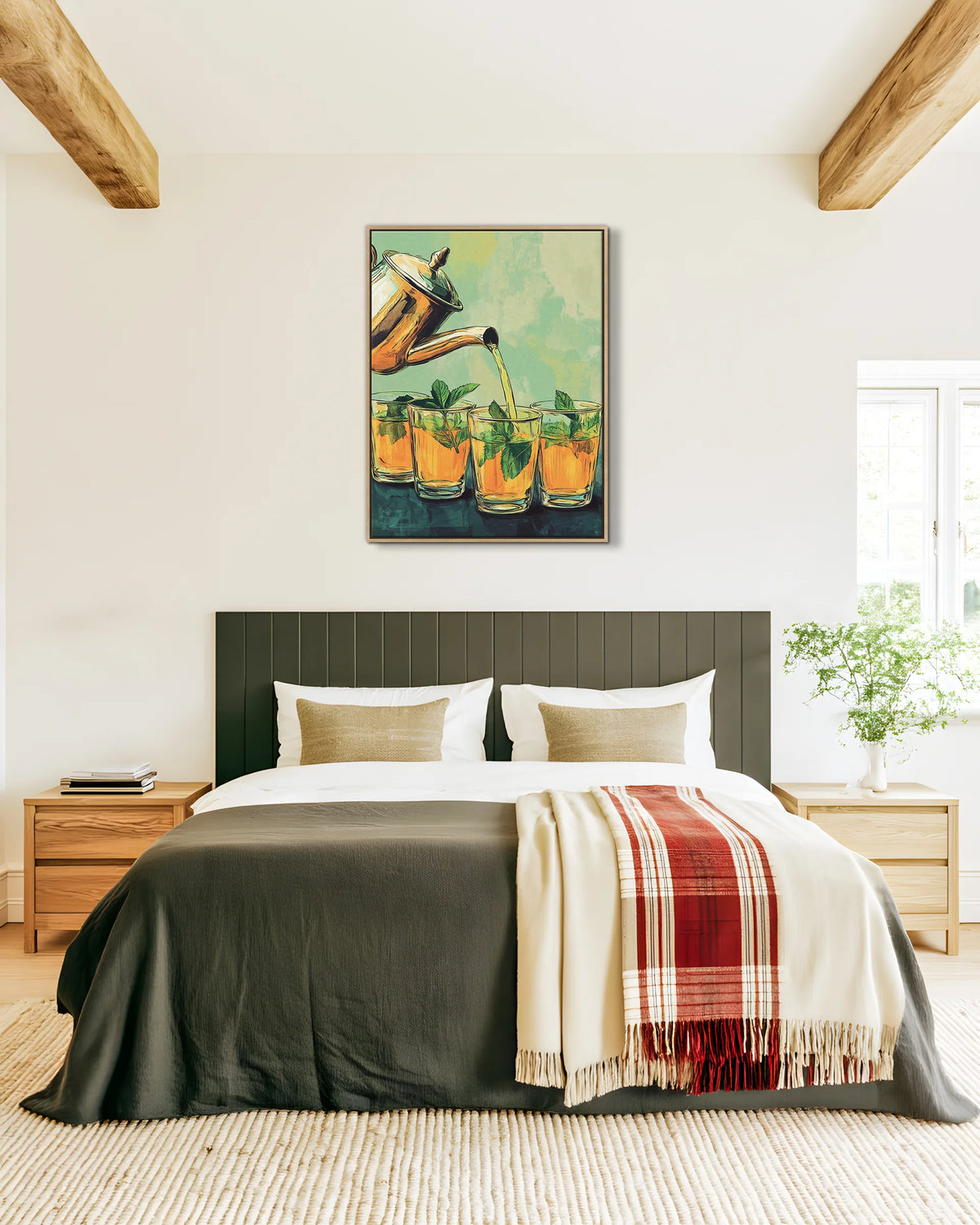 Atay – Amber and Mint Tea framed canvas print, ambiance shot in a styled interior