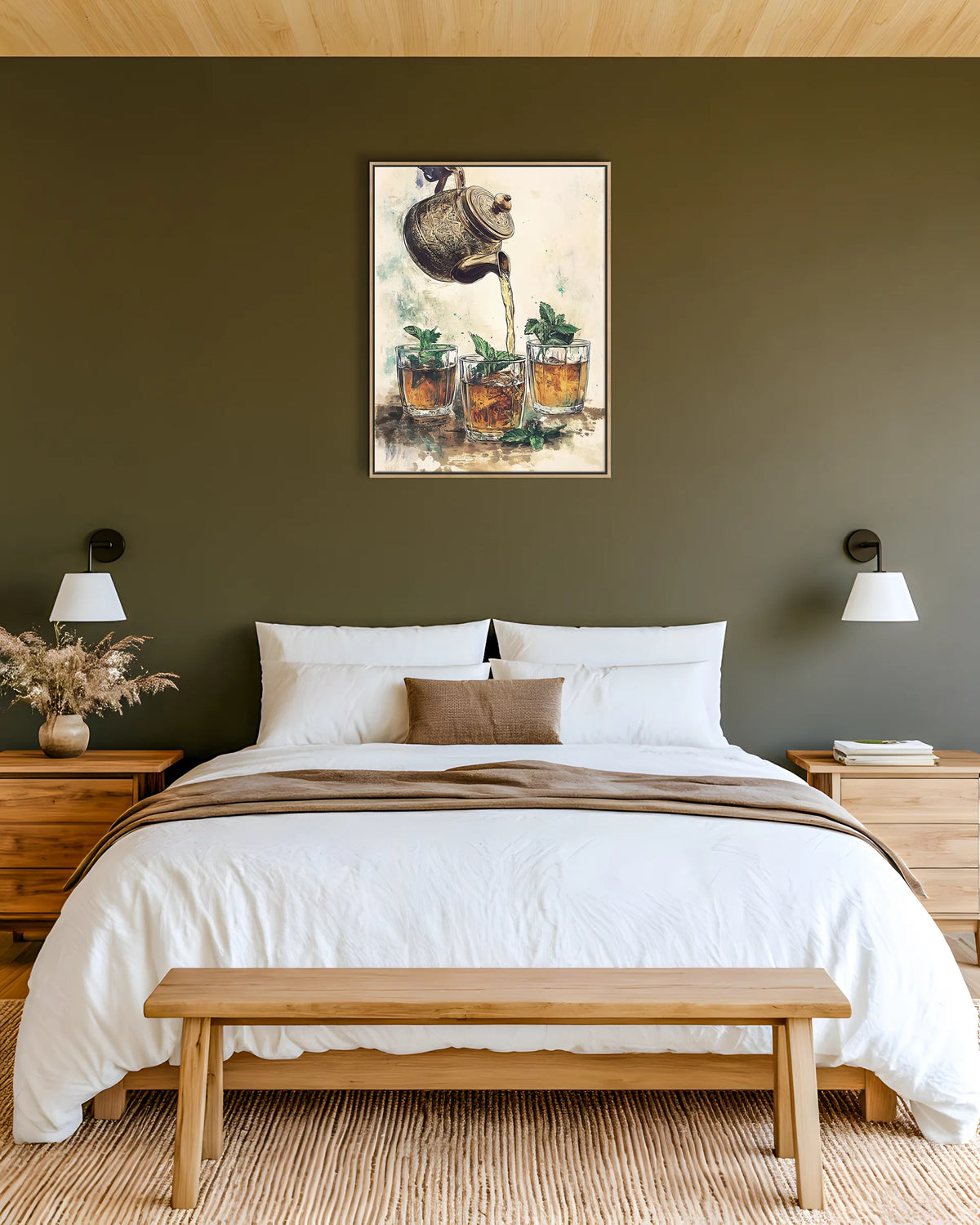 Atay – Watercolour Tea framed canvas print, ambiance shot in a styled interior