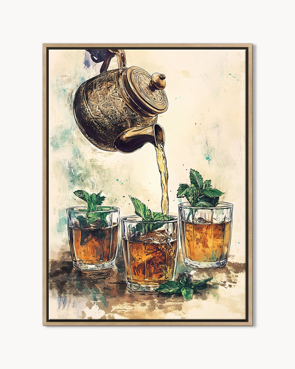 Atay – Watercolour Tea framed canvas print, product packshot