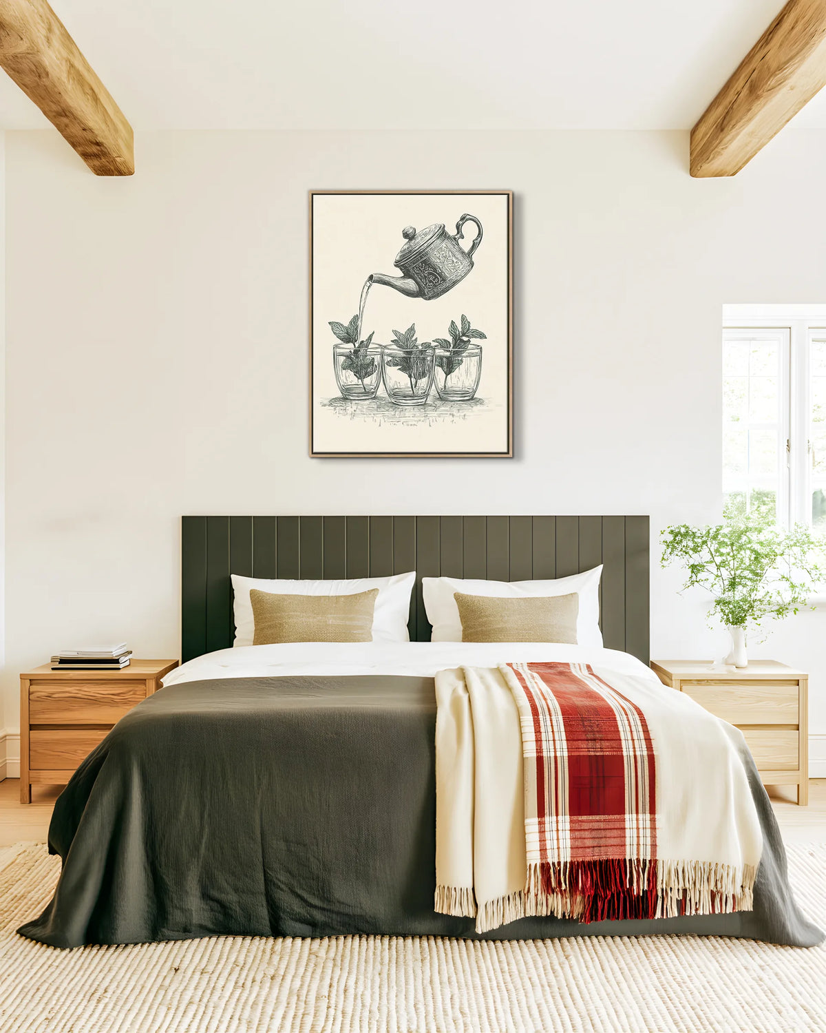 Atay – Vintage Sketch Tea framed canvas print, ambiance shot in a styled interior