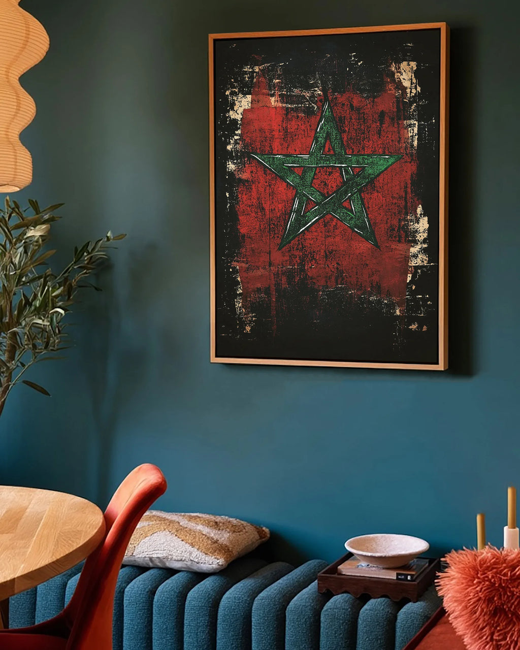 Flag – Dark Grunge framed canvas print, ambiance shot in a styled interior