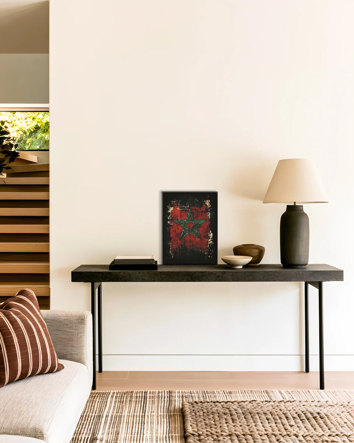 Flag – Dark Grunge framed canvas print, ambiance shot in a styled interior