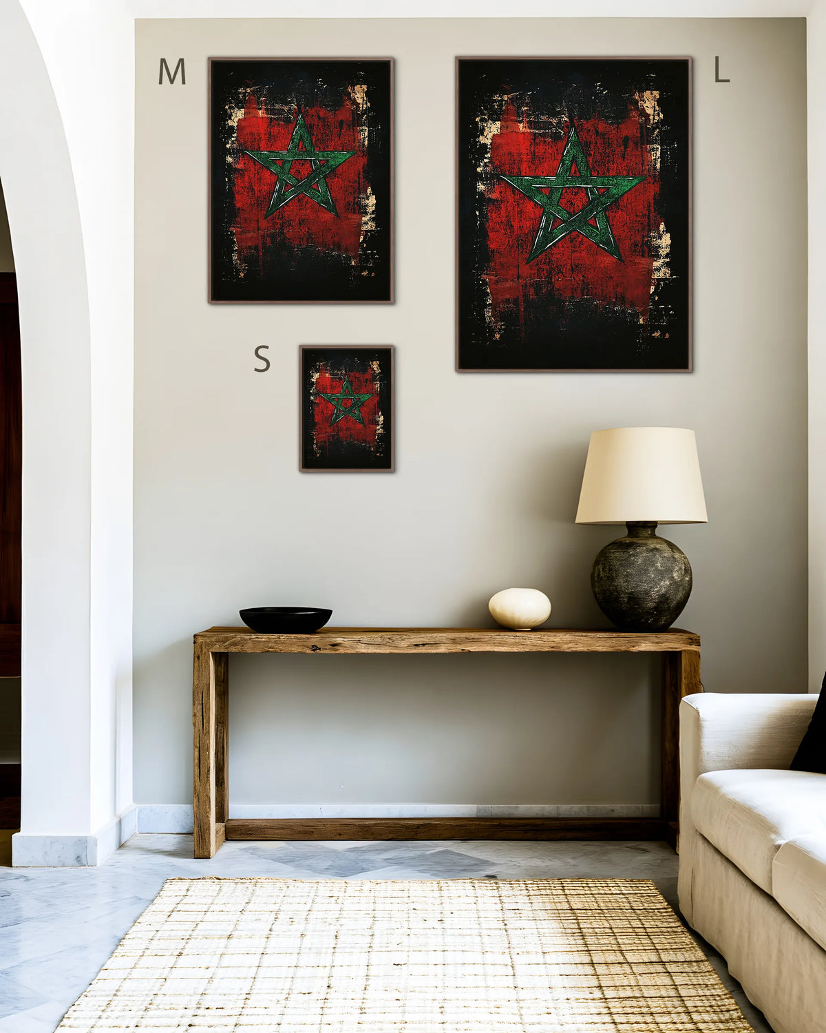 Size guide for Flag – Dark Grunge framed canvas print, sizes S, M and L