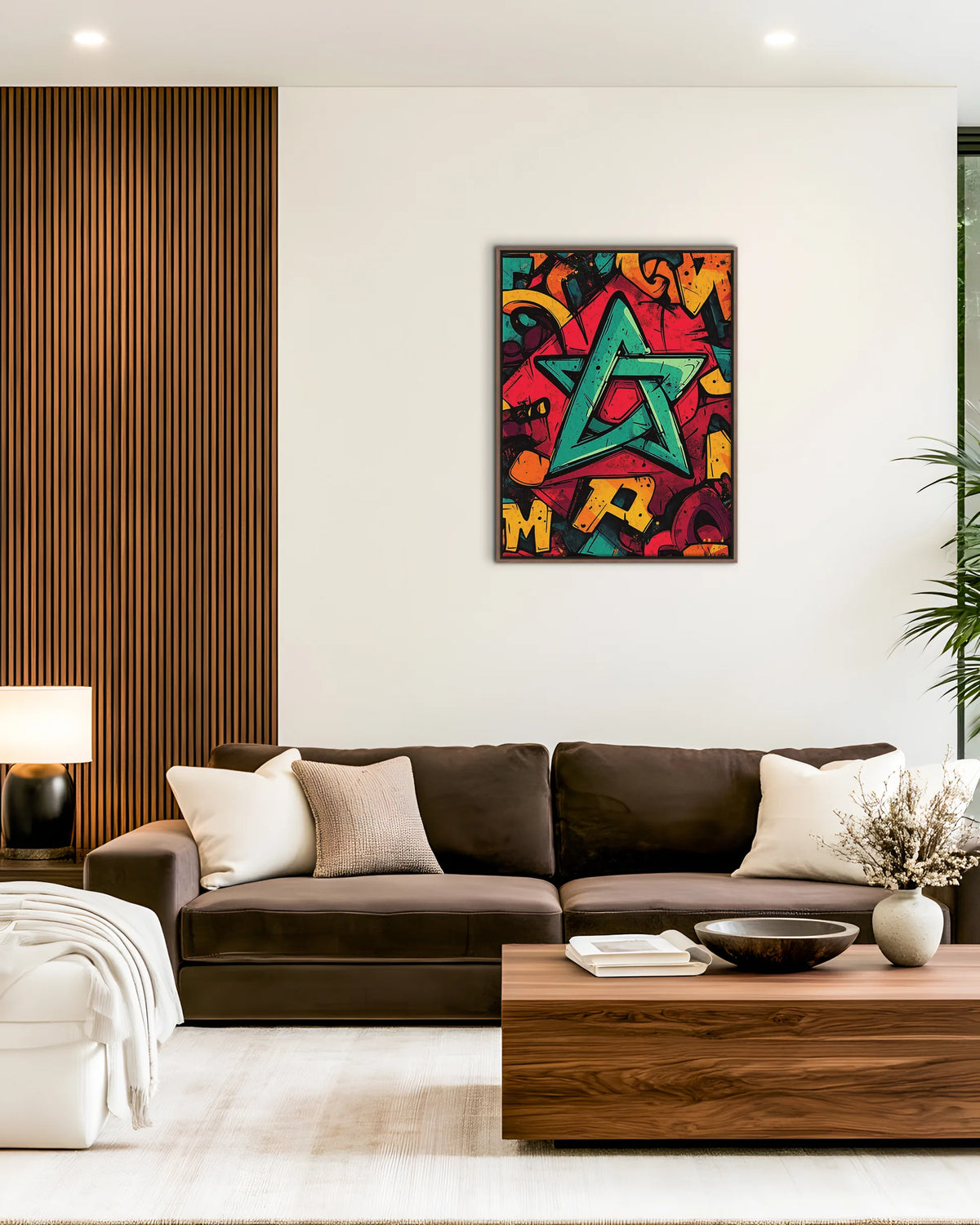 Flag – Star Graffiti Pop framed canvas print, ambiance shot in a styled interior