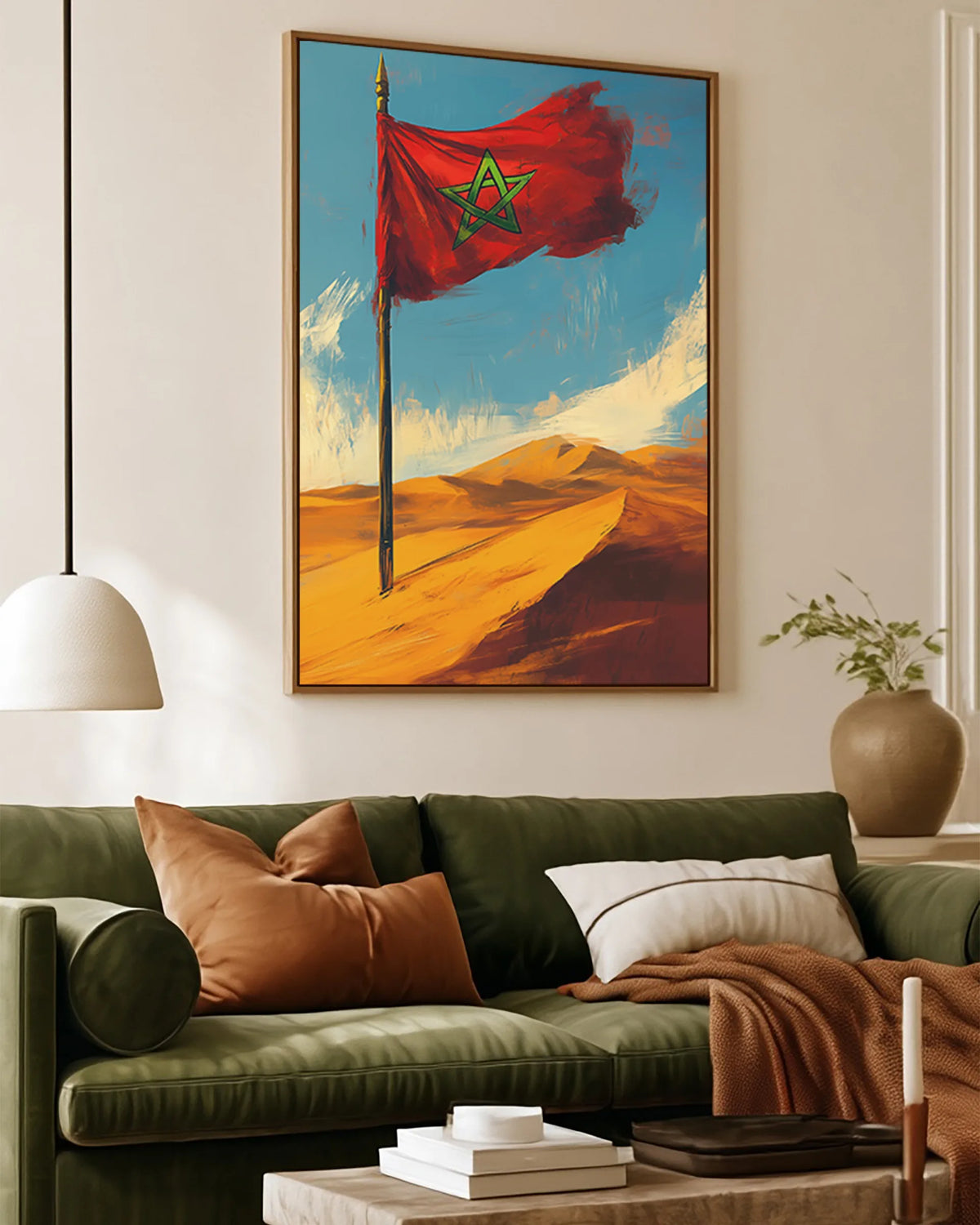Flag – Sahara Dunes framed canvas print, ambiance shot in a styled interior