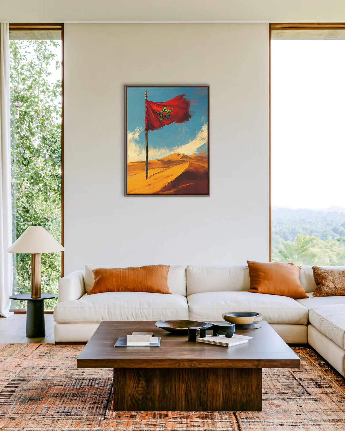 Flag – Sahara Dunes framed canvas print, ambiance shot in a styled interior