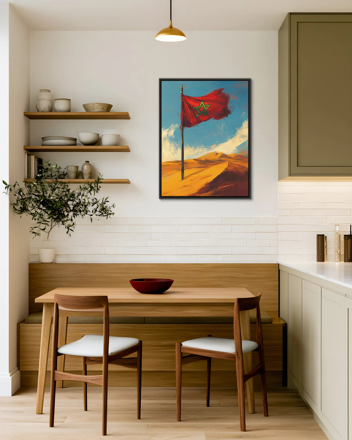 Flag – Sahara Dunes framed canvas print, ambiance shot in a styled interior
