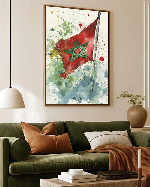Flag – Watercolour Breeze framed canvas print, ambiance shot in a styled interior