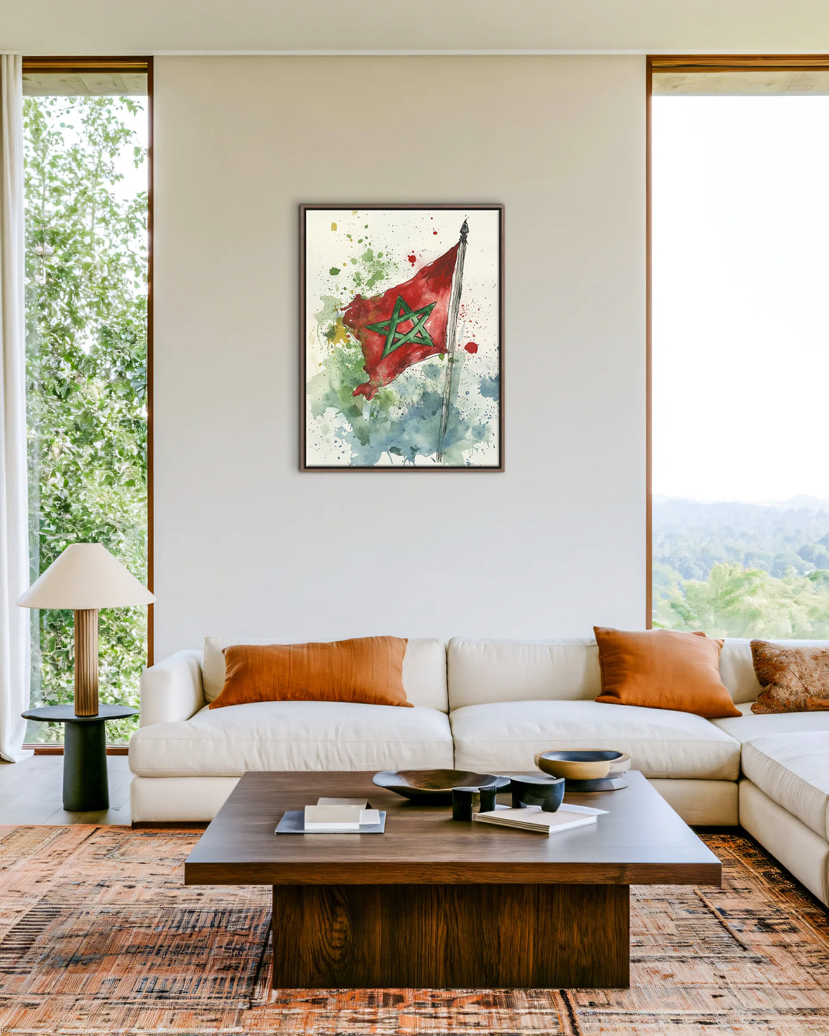 Flag – Watercolour Breeze framed canvas print, ambiance shot in a styled interior
