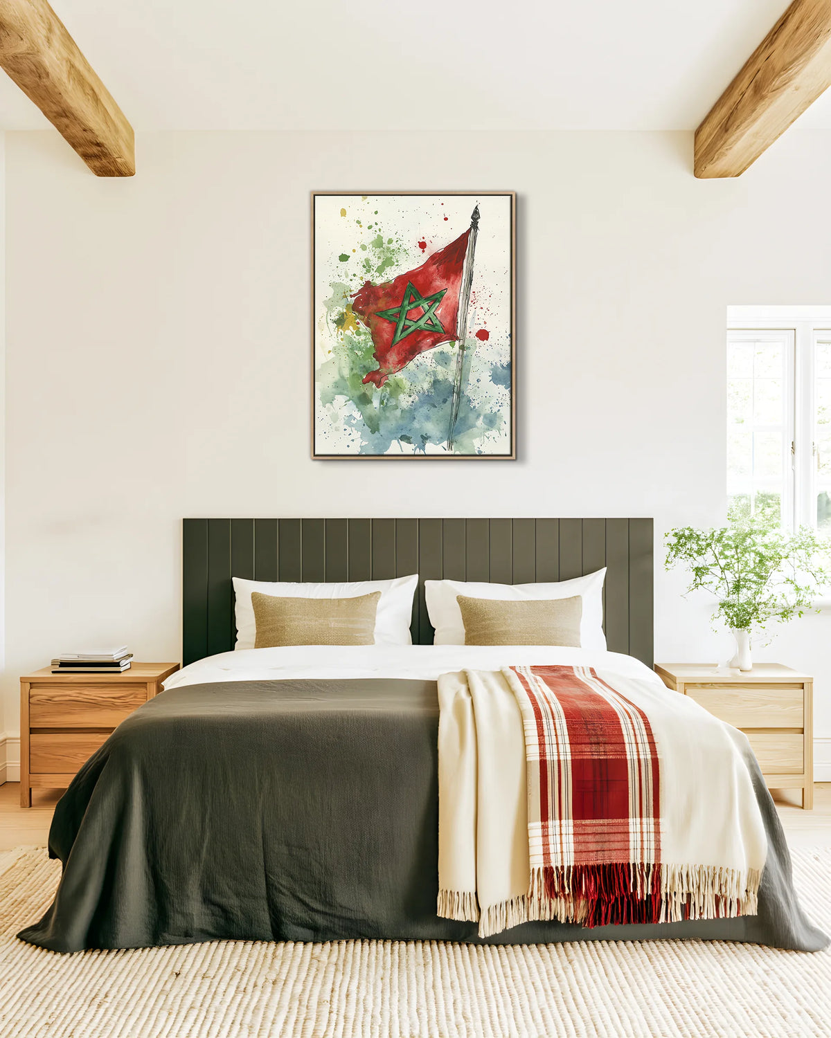 Flag – Watercolour Breeze framed canvas print, ambiance shot in a styled interior