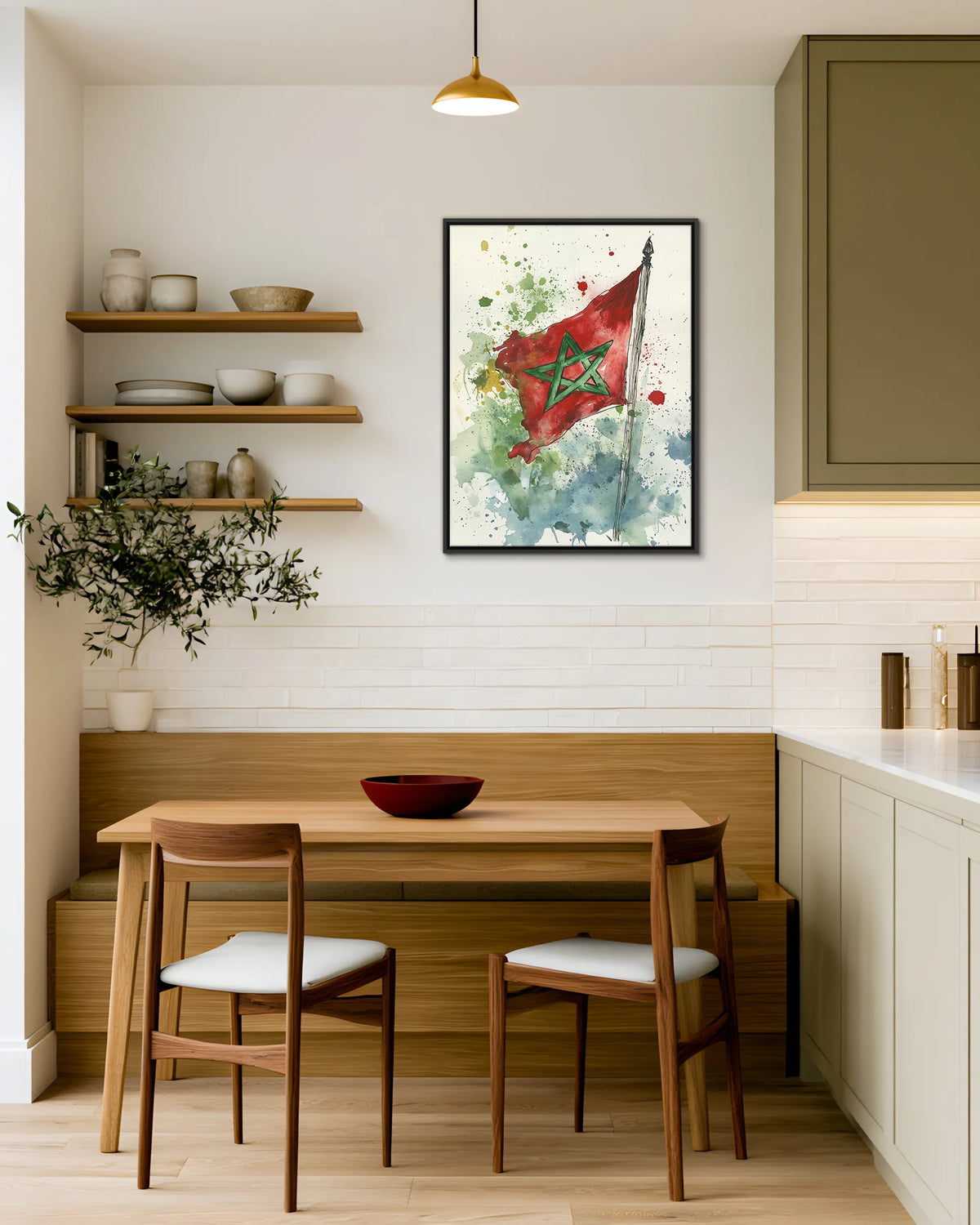 Flag – Watercolour Breeze framed canvas print, ambiance shot in a styled interior