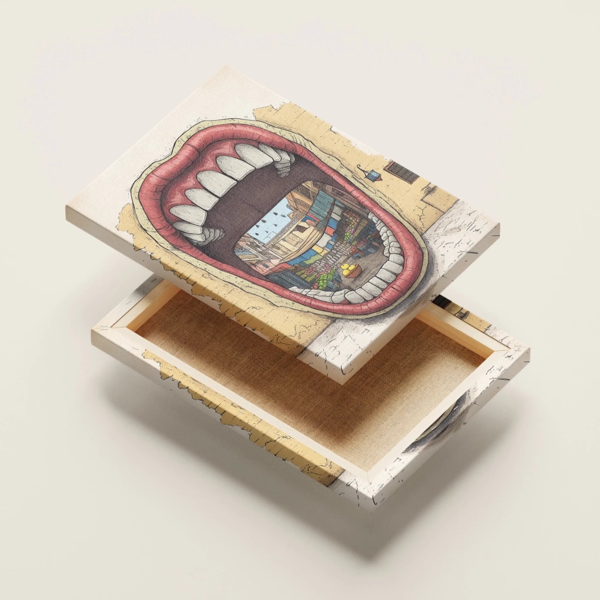 High-resolution visual of the Dkhol Souk Rask – Mind your own market wall art, shown either in a stylish interior setting or as a detailed product mockup.