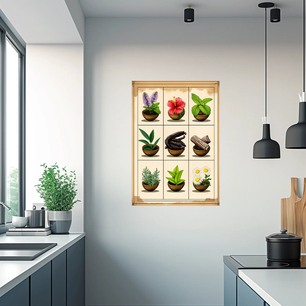 High-resolution visual of the Moroccan aromatic herbs wall art, shown either in a stylish interior setting or as a detailed product mockup.