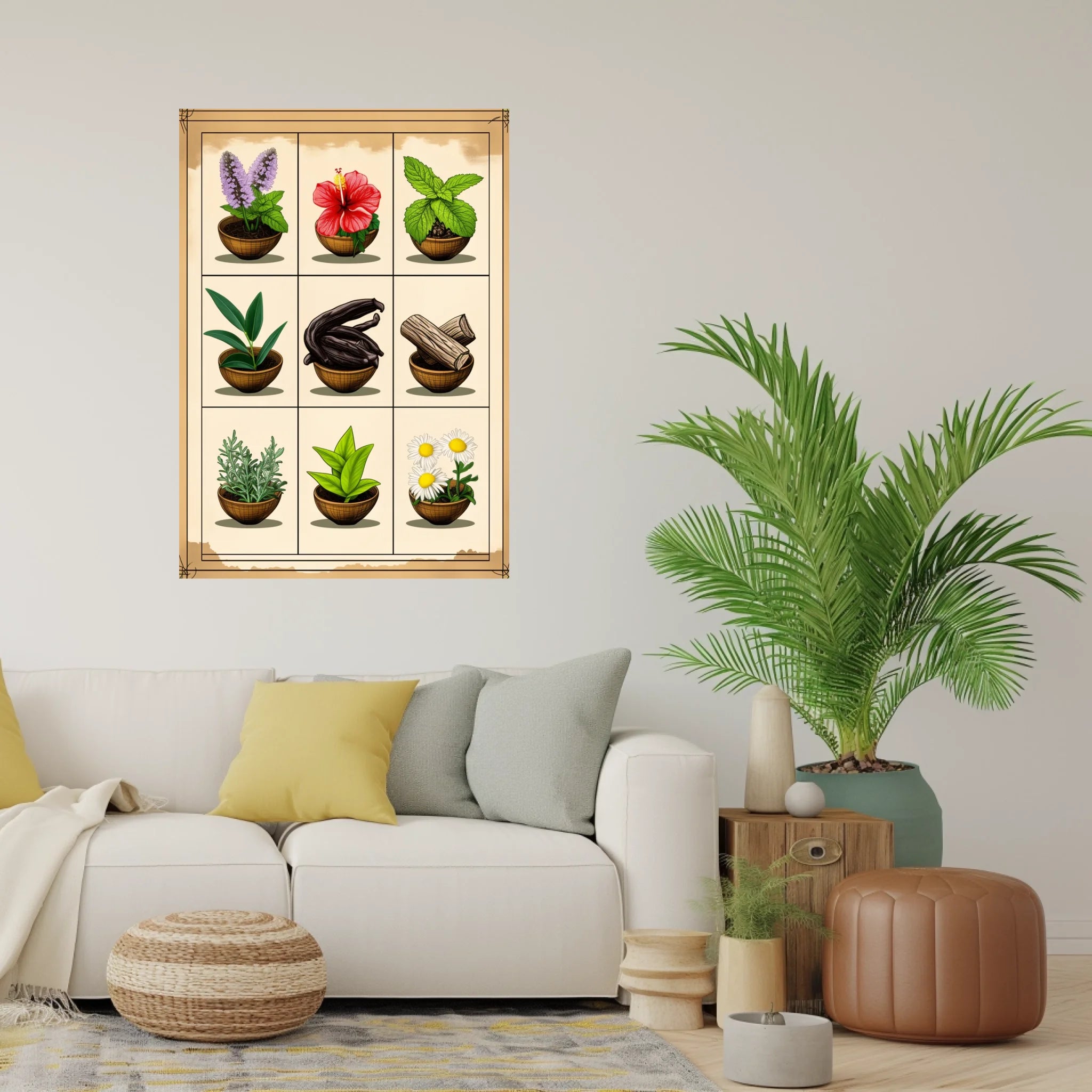 High-resolution visual of the Moroccan aromatic herbs wall art, shown either in a stylish interior setting or as a detailed product mockup.