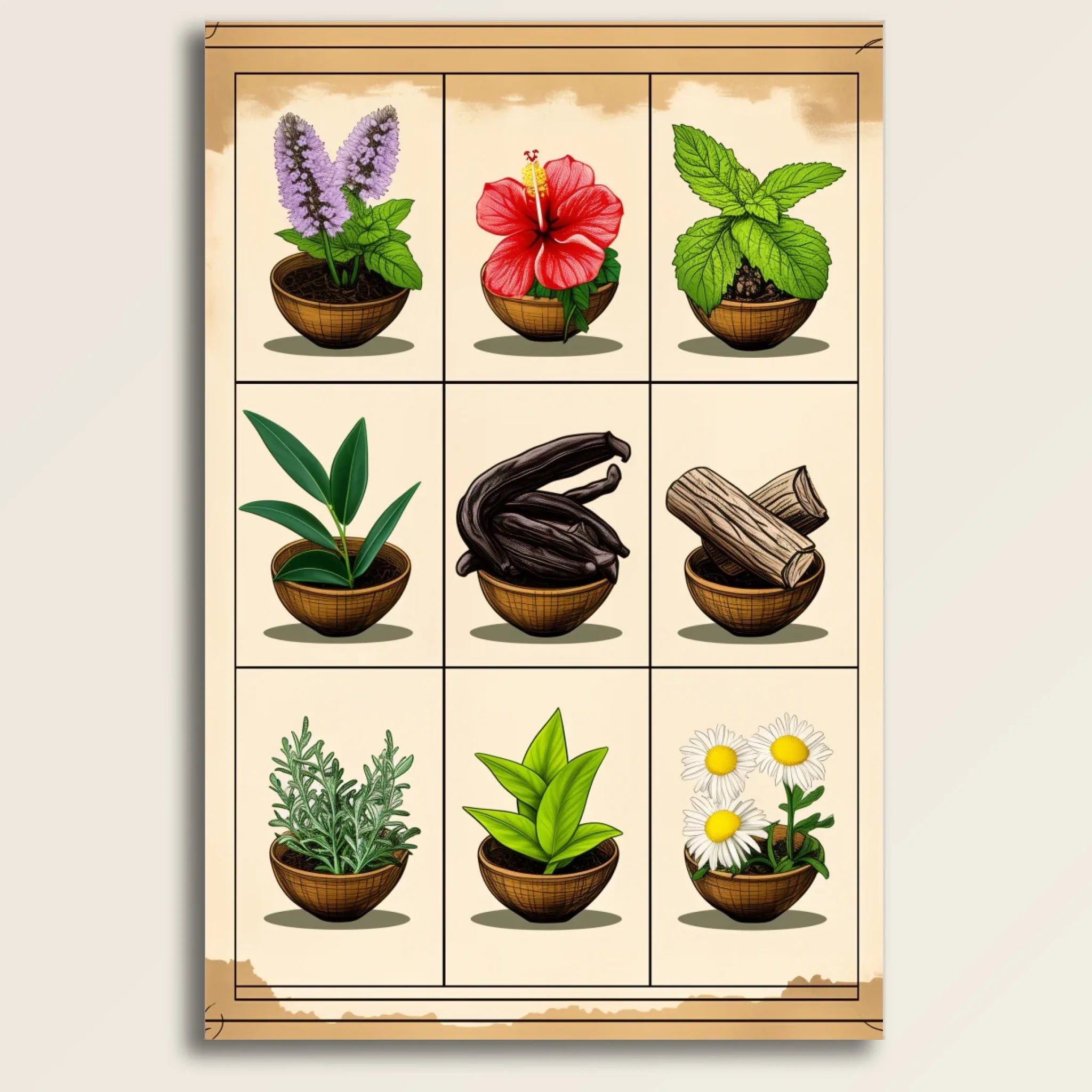 High-resolution visual of the Moroccan aromatic herbs wall art, shown either in a stylish interior setting or as a detailed product mockup.