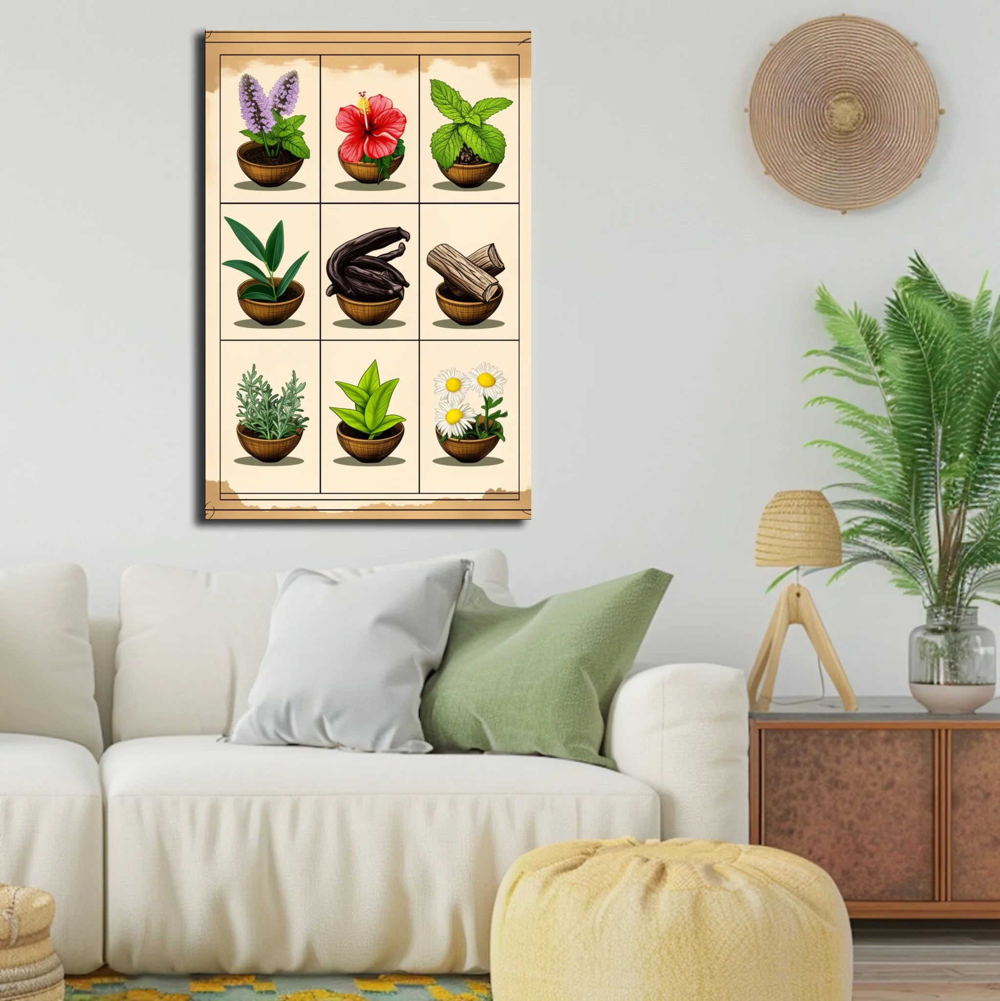 High-resolution visual of the Moroccan aromatic herbs wall art, shown either in a stylish interior setting or as a detailed product mockup.
