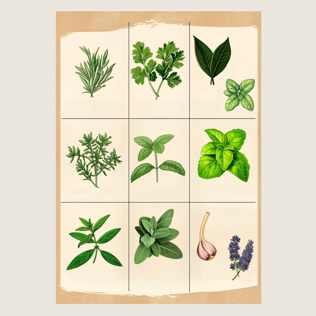 High-resolution visual of the Moroccan culinary herbs wall art, shown either in a stylish interior setting or as a detailed product mockup.
