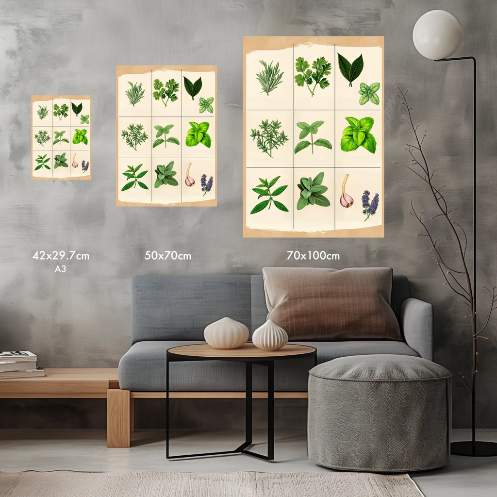 High-resolution visual of the Moroccan culinary herbs wall art, shown either in a stylish interior setting or as a detailed product mockup.