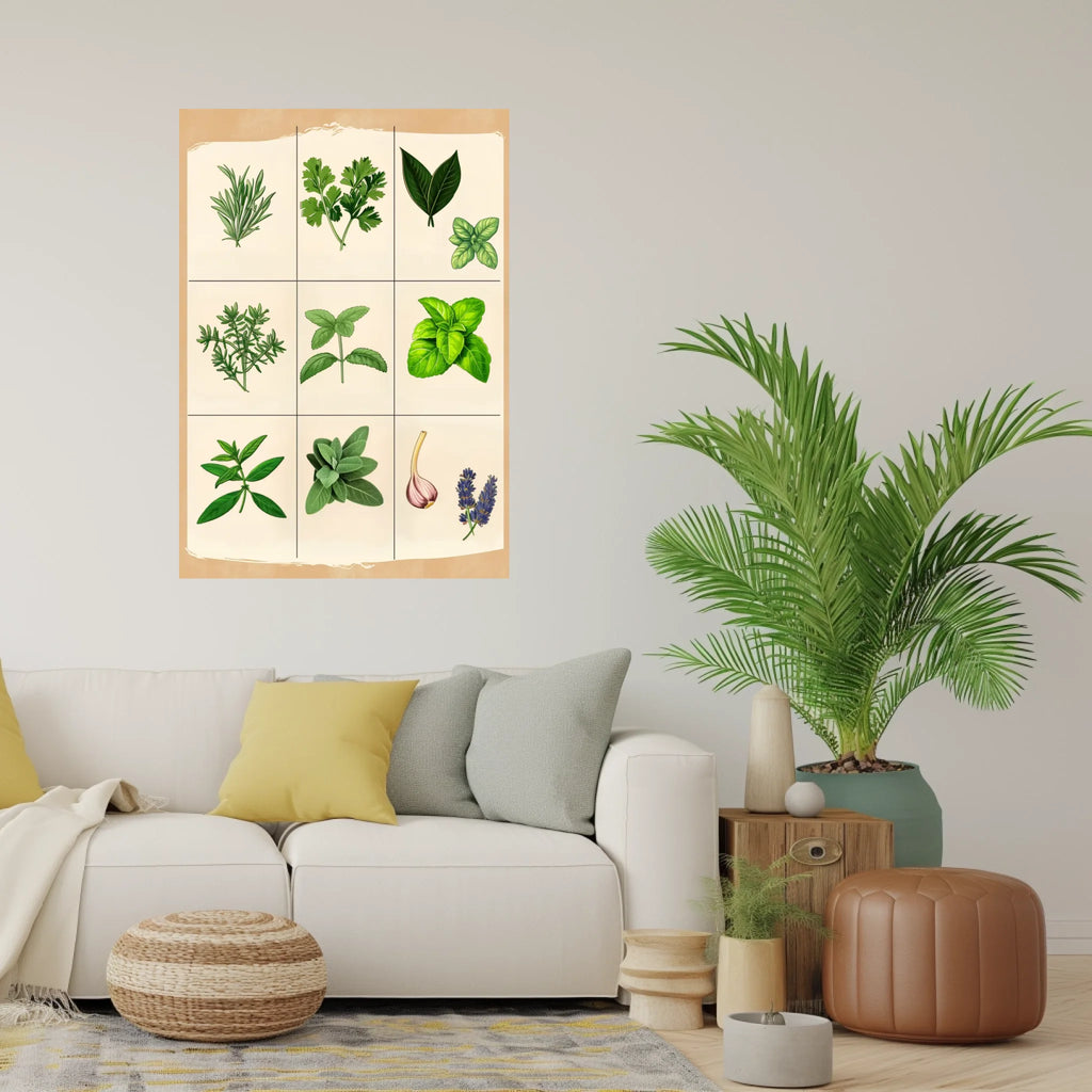 High-resolution visual of the Moroccan culinary herbs wall art, shown either in a stylish interior setting or as a detailed product mockup.
