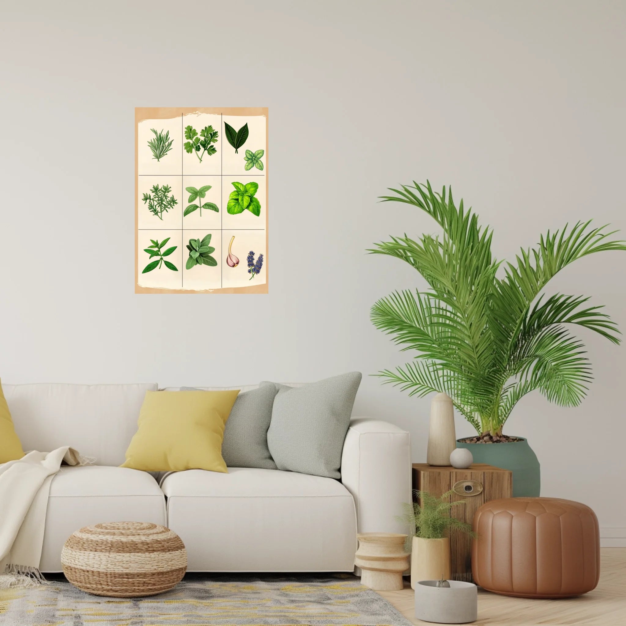 High-resolution visual of the Moroccan culinary herbs wall art, shown either in a stylish interior setting or as a detailed product mockup.