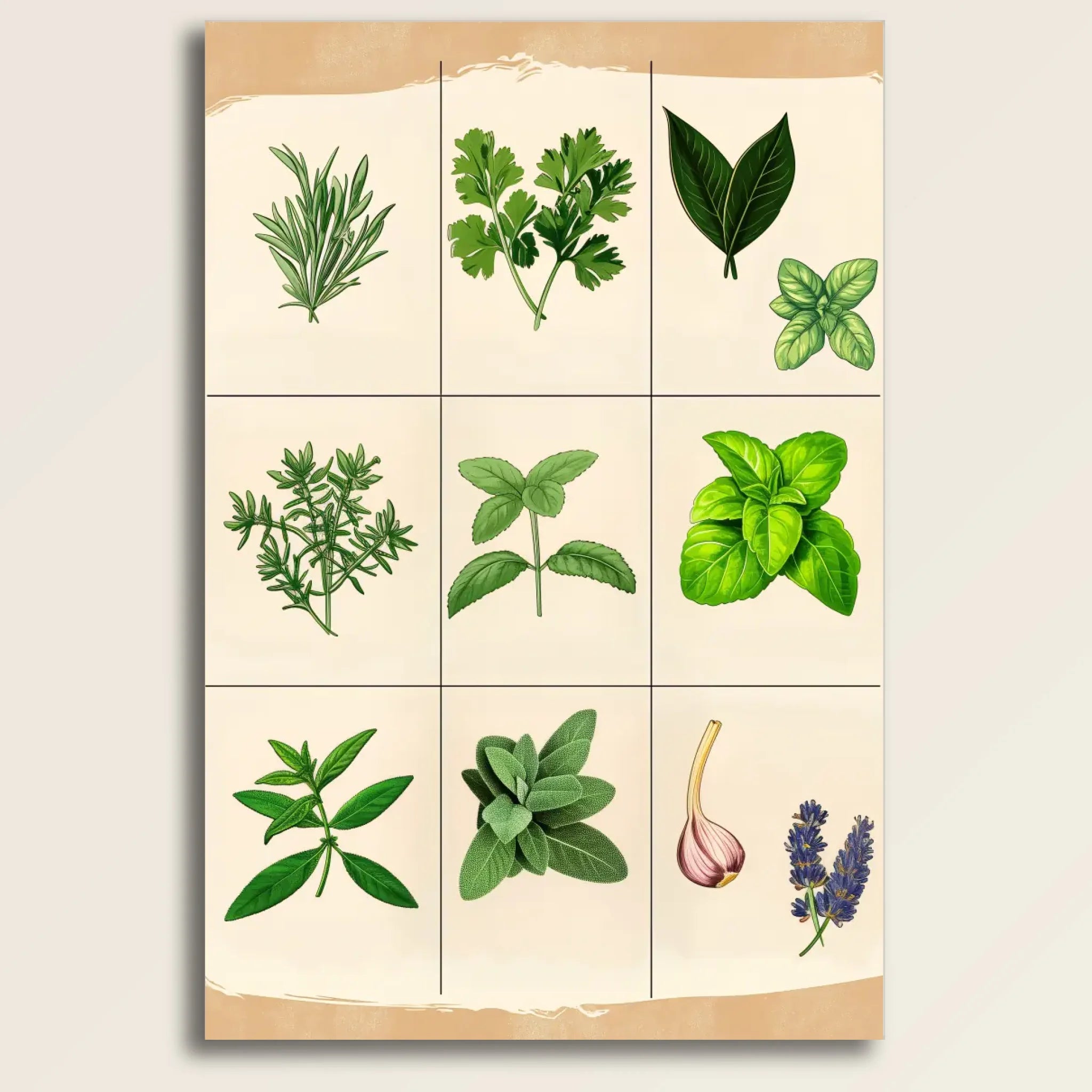 High-resolution visual of the Moroccan culinary herbs wall art, shown either in a stylish interior setting or as a detailed product mockup.