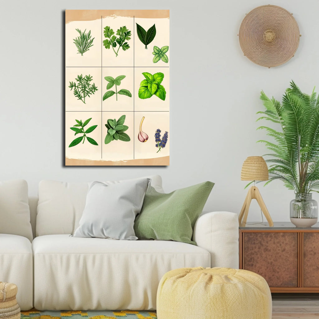 High-resolution visual of the Moroccan culinary herbs wall art, shown either in a stylish interior setting or as a detailed product mockup.