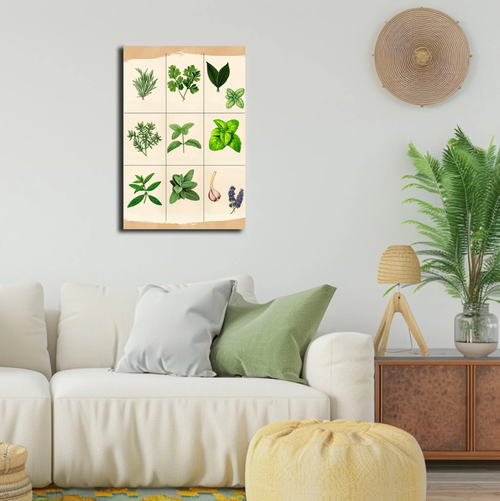 High-resolution visual of the Moroccan culinary herbs wall art, shown either in a stylish interior setting or as a detailed product mockup.